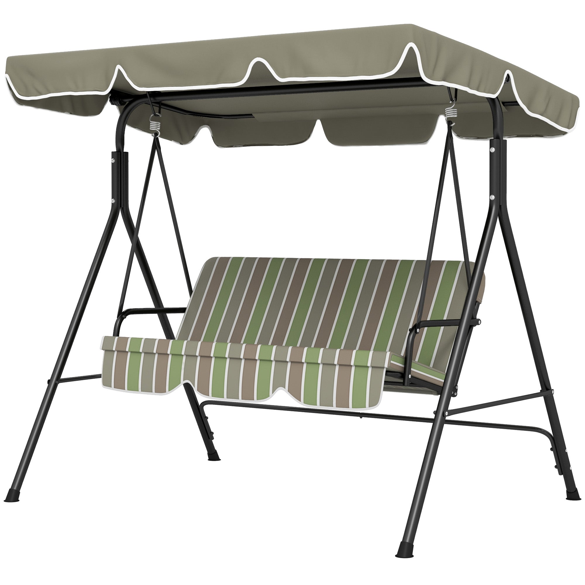 Outsunny 3-Seat Patio Swing Chair, Outdoor Porch Swing Glider with Adjustable Canopy, Removable Cushion, and Weather Resistant Steel Frame, for Garden, Poolside, Backyard, Green