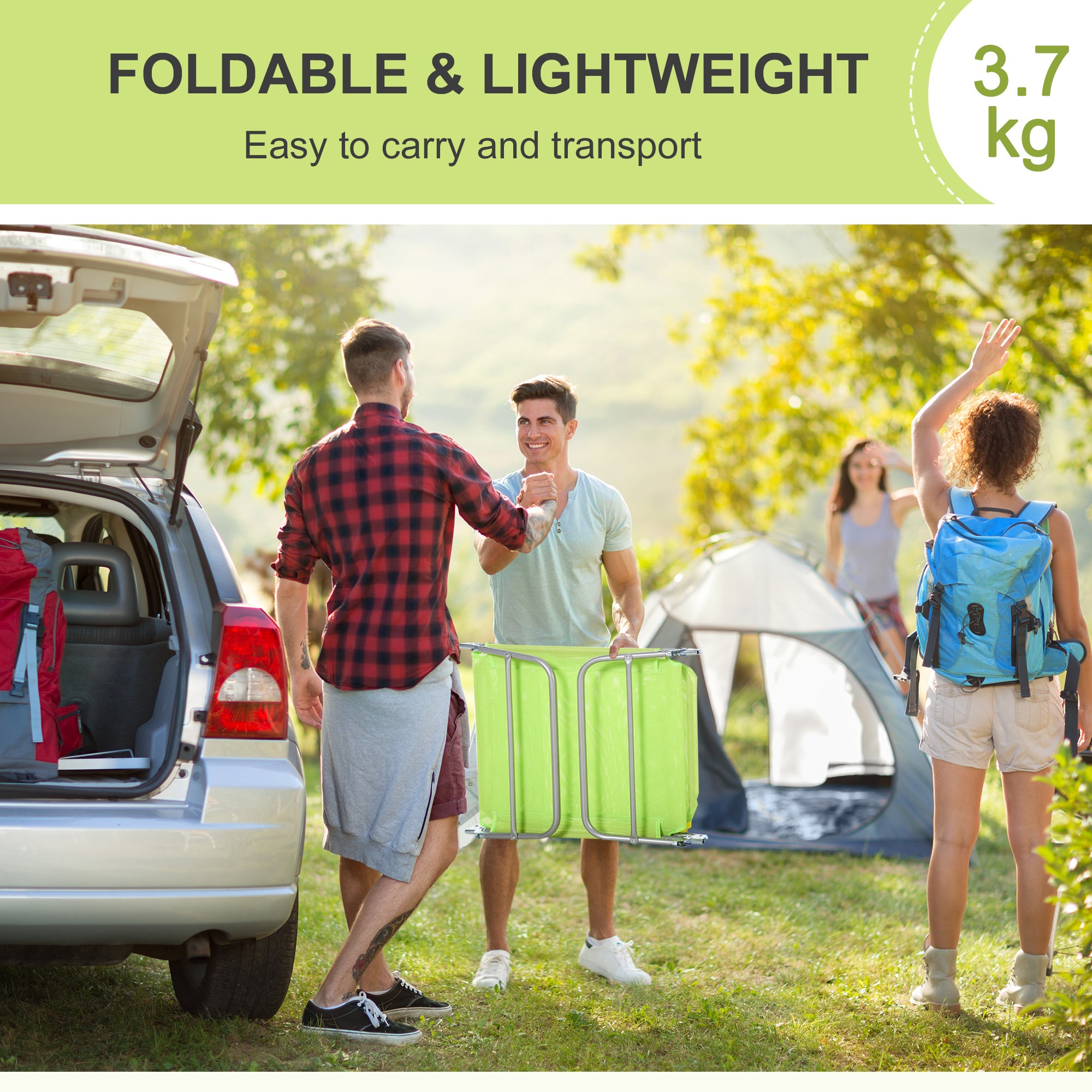 Outsunny Outdoor Lounge Chair, Portable Adjustable Reclining Seat Folding Chaise Lounge Patio Camping Beach Tanning Chair Bed with Pillow, Light Green