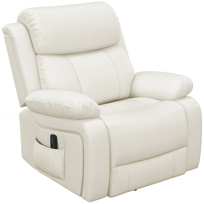 HOMCOM Swivel Rocker Recliner Chair for Living Room, PU Leather Manual Reclining Chair with 8 Vibration Massage, Remote Control, and Side Pockets, Cream White