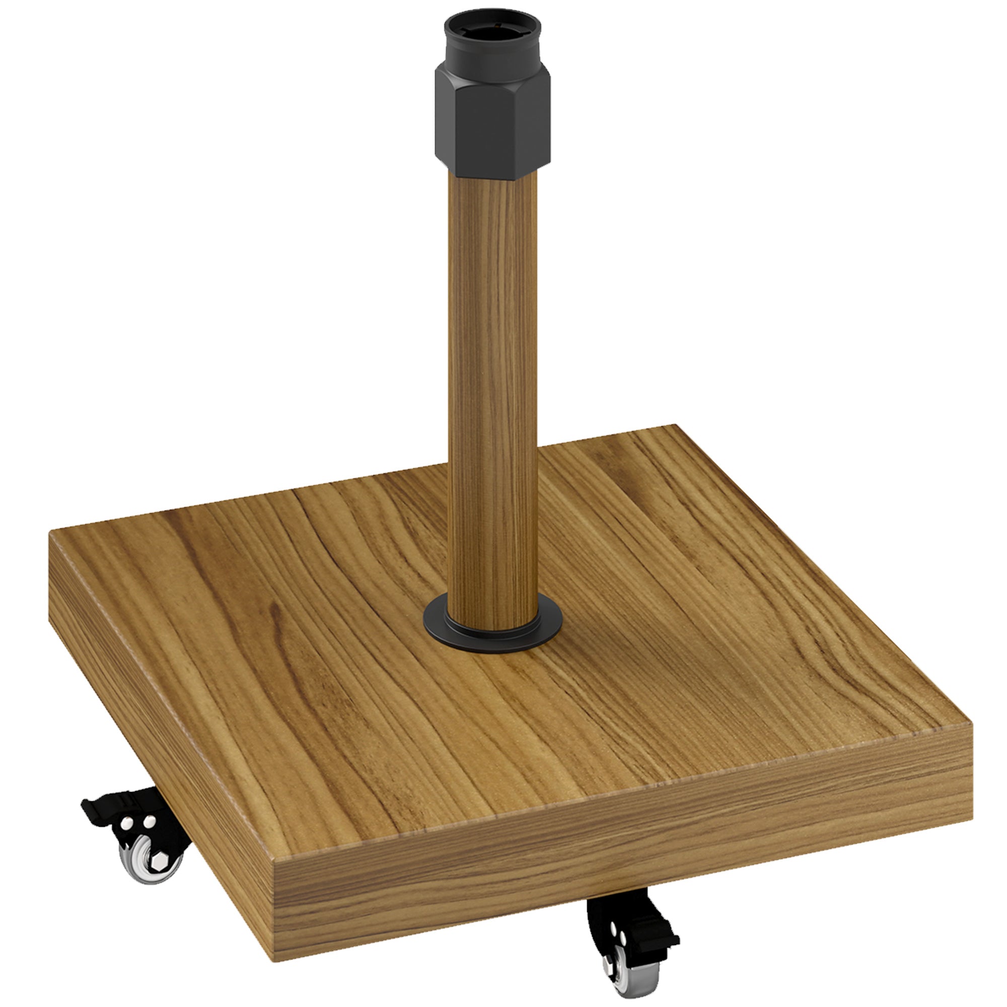 Outsunny Patio Umbrella Base Holder, Outdoor Umbrella Stand with Wheels, Heavy Duty Patio Umbrella Stand Base for Garden, Poolside, Nature Wood
