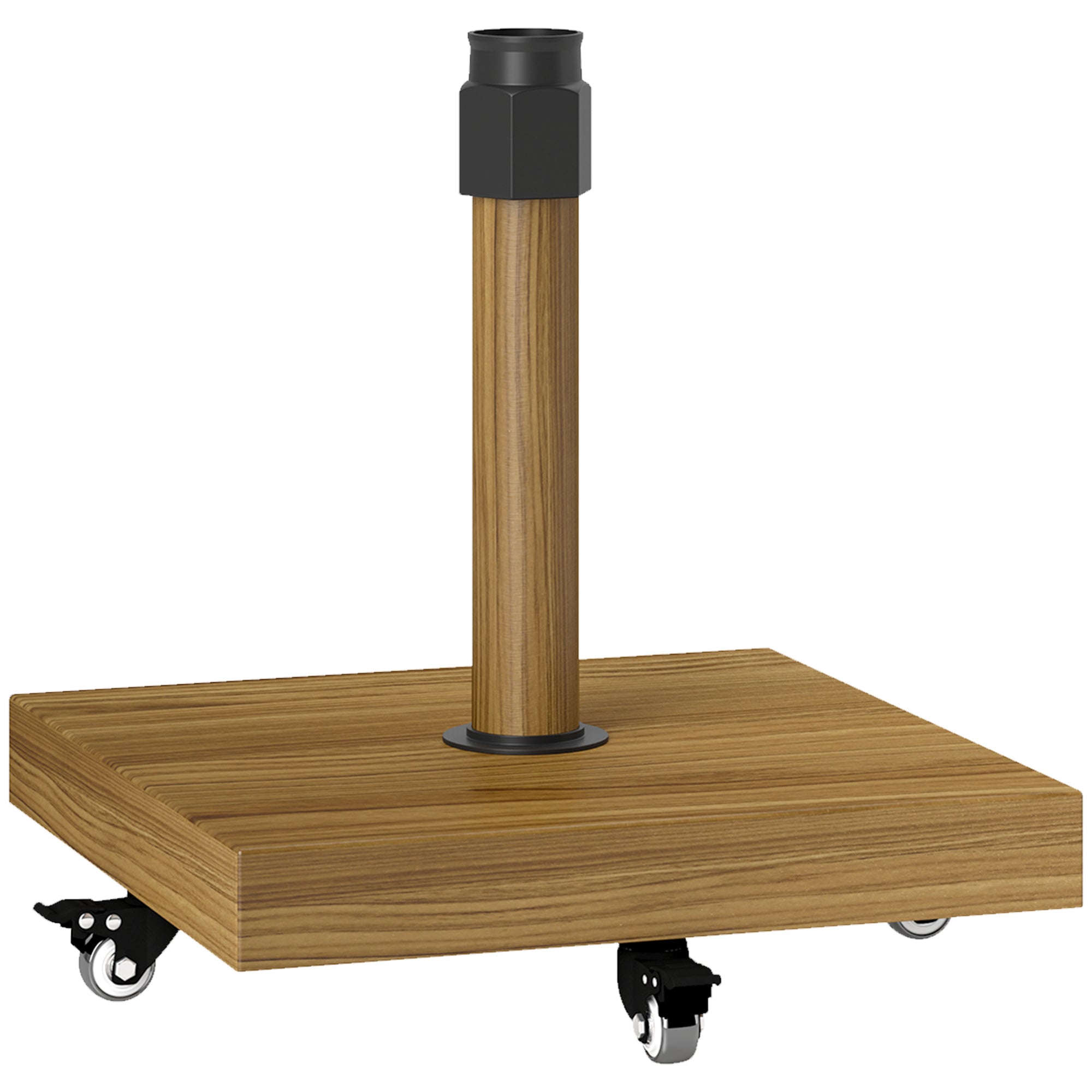 Outsunny Patio Umbrella Base Holder, Outdoor Umbrella Stand with Wheels, Heavy Duty Patio Umbrella Stand Base for Garden, Poolside, Nature Wood