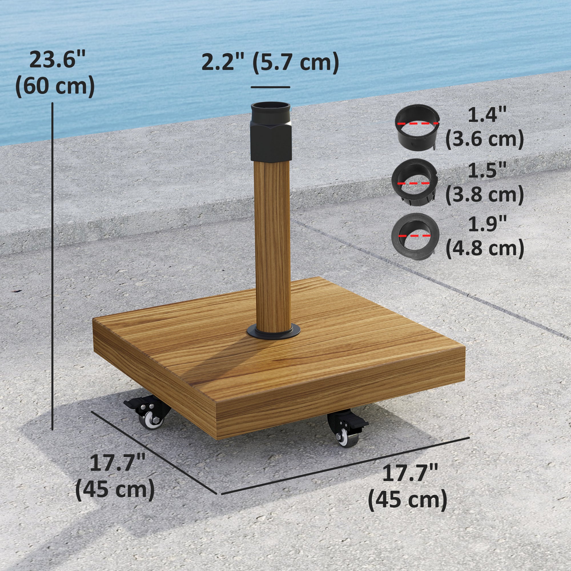 Outsunny Patio Umbrella Base Holder, Outdoor Umbrella Stand with Wheels, Heavy Duty Patio Umbrella Stand Base for Garden, Poolside, Nature Wood