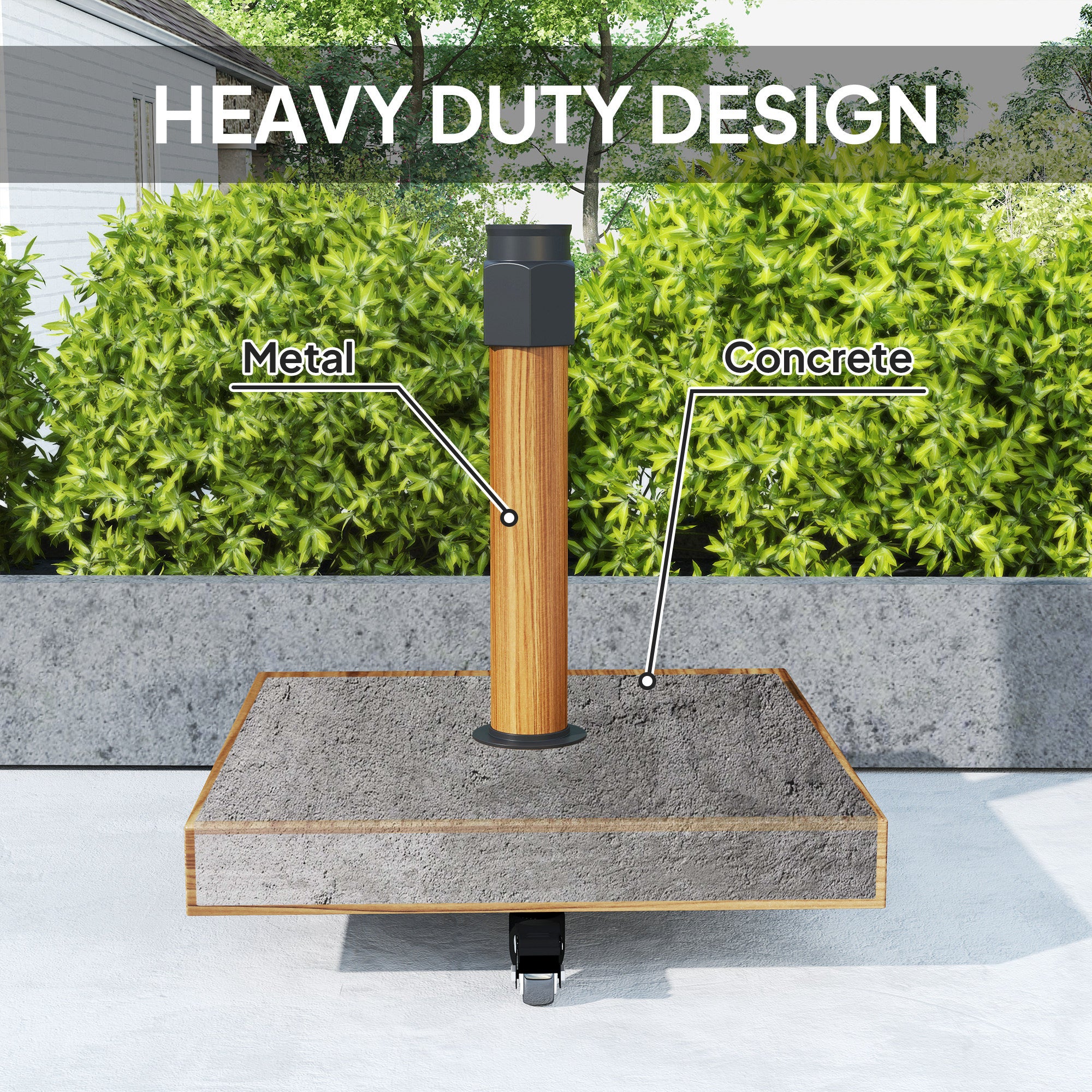Outsunny Patio Umbrella Base Holder, Outdoor Umbrella Stand with Wheels, Heavy Duty Patio Umbrella Stand Base for Garden, Poolside, Nature Wood