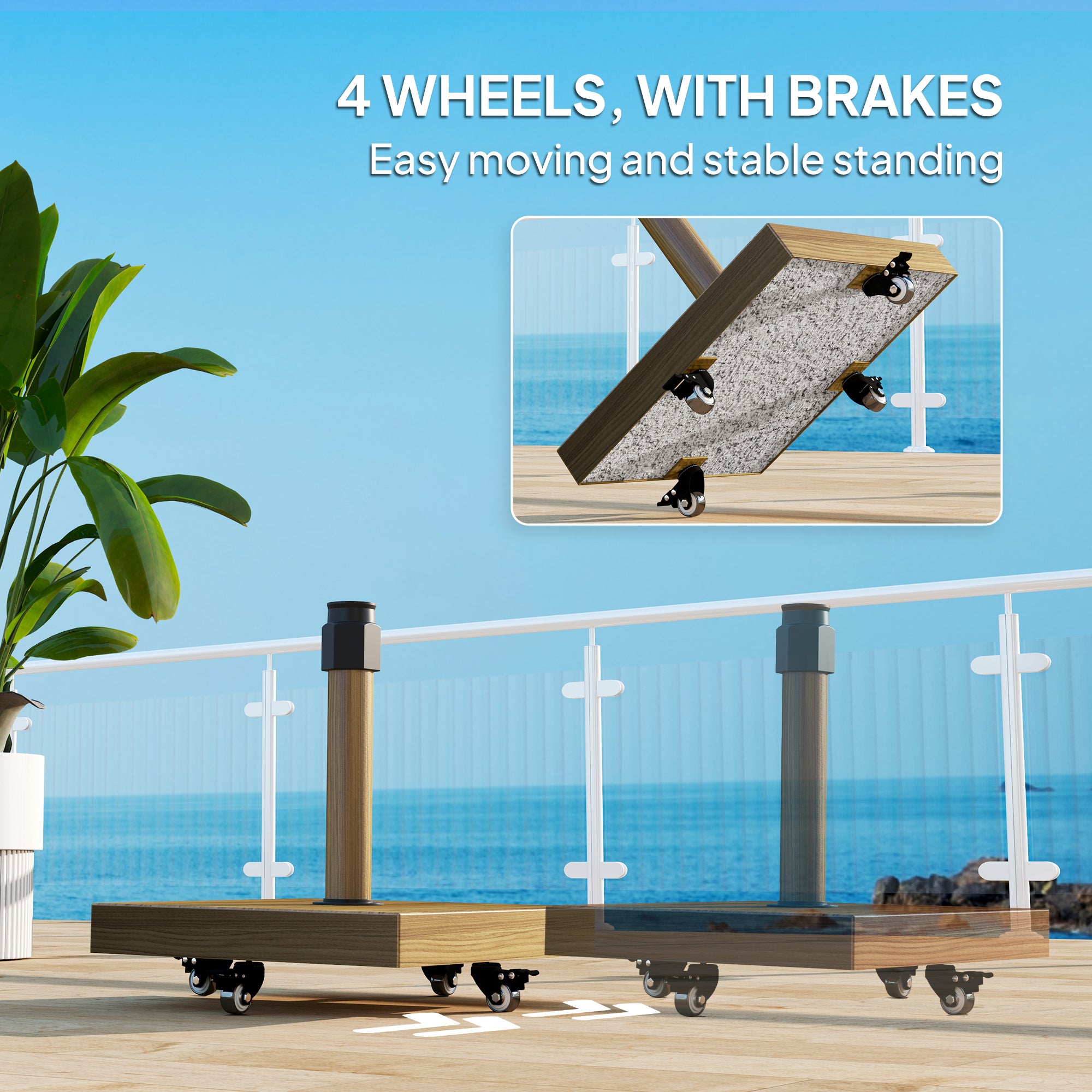 Outsunny Patio Umbrella Base Holder, Outdoor Umbrella Stand with Wheels, Heavy Duty Patio Umbrella Stand Base for Garden, Poolside, Nature Wood