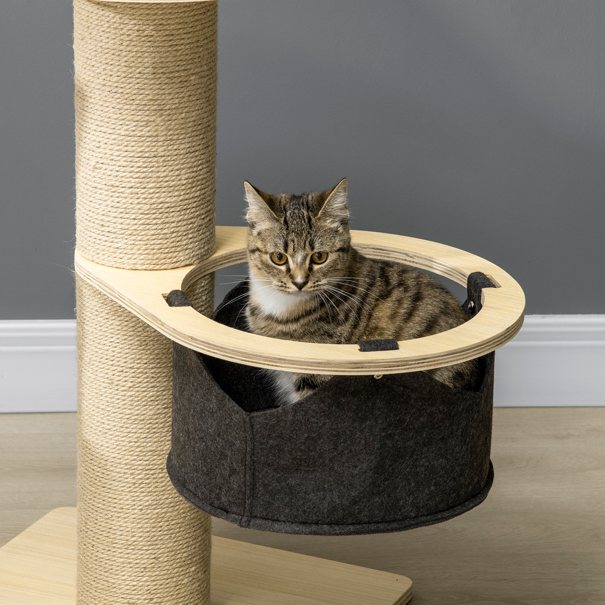 PawHut 84cm Cat Tree, Kitty Activity Centre with Hammock and Bed, Cat Tower with Jute Scratching Post, Natural Finish