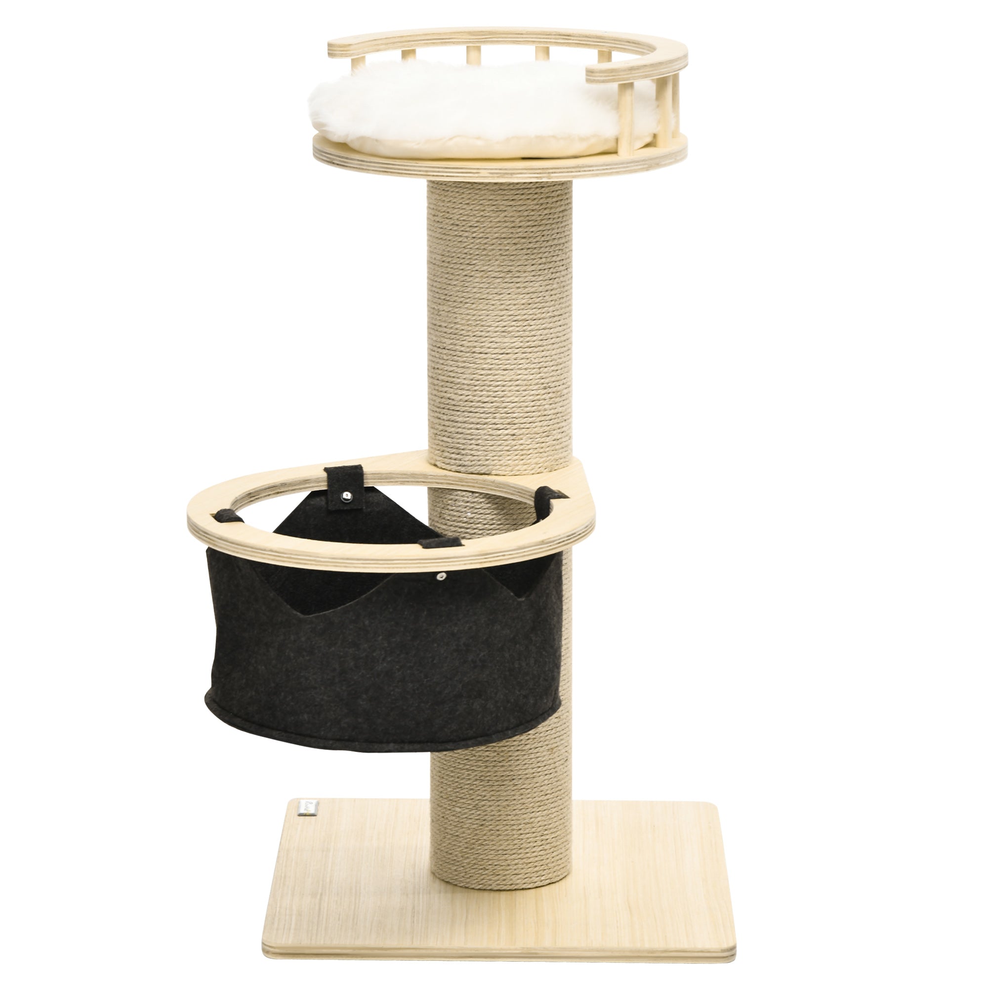 PawHut 84cm Cat Tree, Kitty Activity Centre with Hammock and Bed, Cat Tower with Jute Scratching Post, Natural Finish