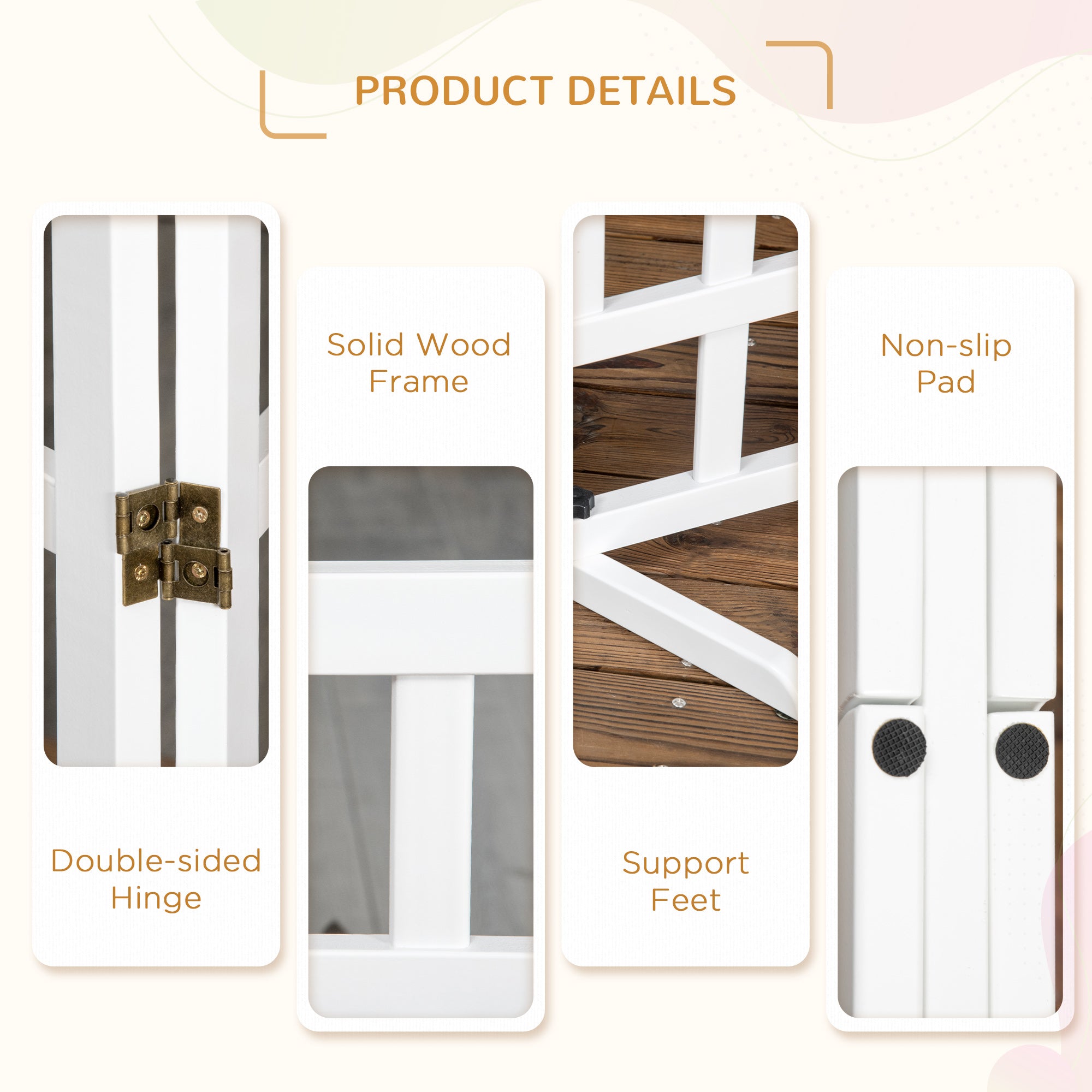 PawHut Freestanding Pet Gate with 2PCS Support Feet, 3 Panels Folding Dog Gates for the House Doorway Stairs, Expands up to 71.3" Wide, 29.9" Tall, White