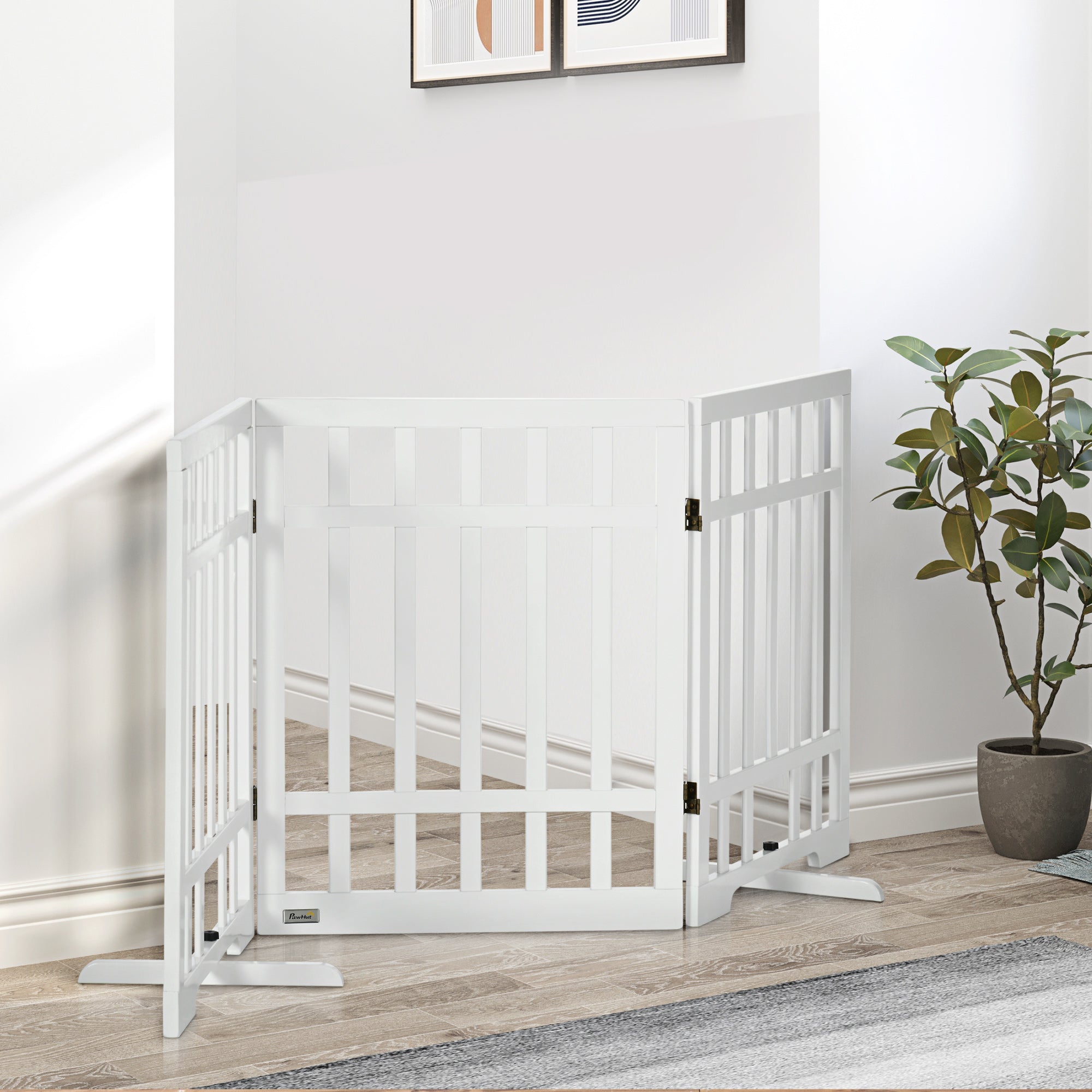 PawHut Freestanding Pet Gate with 2PCS Support Feet, 3 Panels Folding Dog Gates for the House Doorway Stairs, Expands up to 71.3" Wide, 29.9" Tall, White