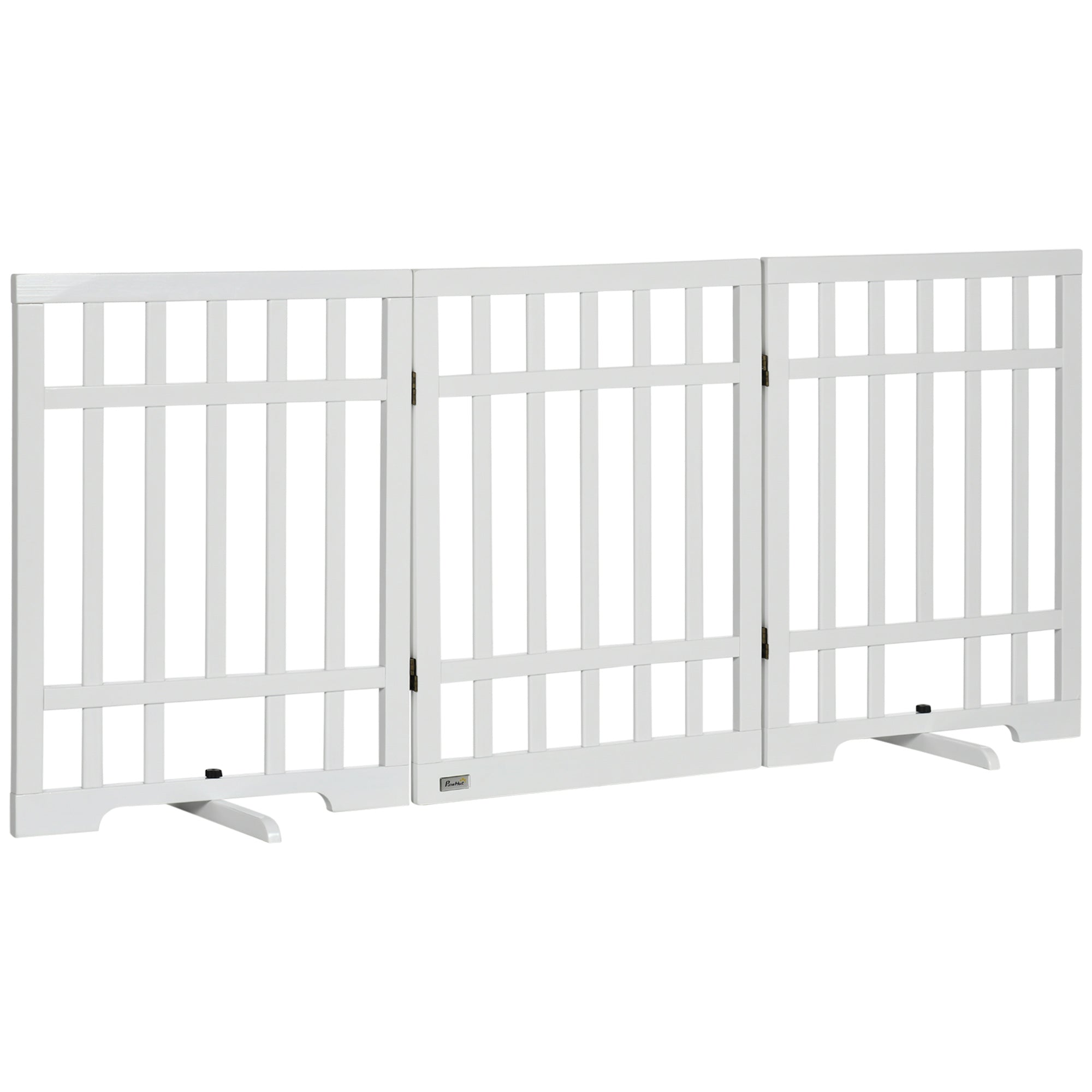 PawHut Freestanding Pet Gate with 2PCS Support Feet, 3 Panels Folding Dog Gates for the House Doorway Stairs, Expands up to 71.3" Wide, 29.9" Tall, White