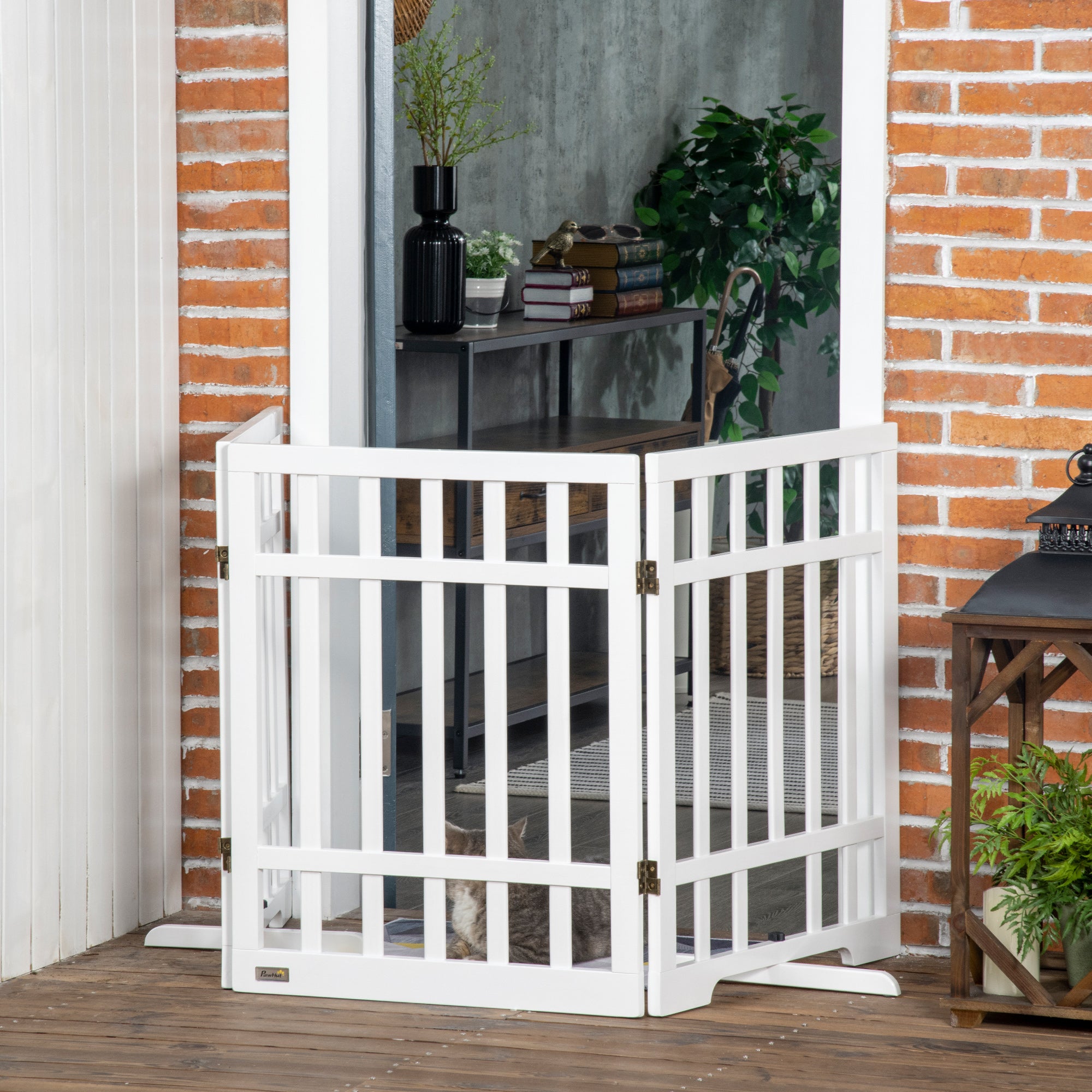 PawHut Freestanding Pet Gate with 2PCS Support Feet, 3 Panels Folding Dog Gates for the House Doorway Stairs, Expands up to 71.3" Wide, 29.9" Tall, White