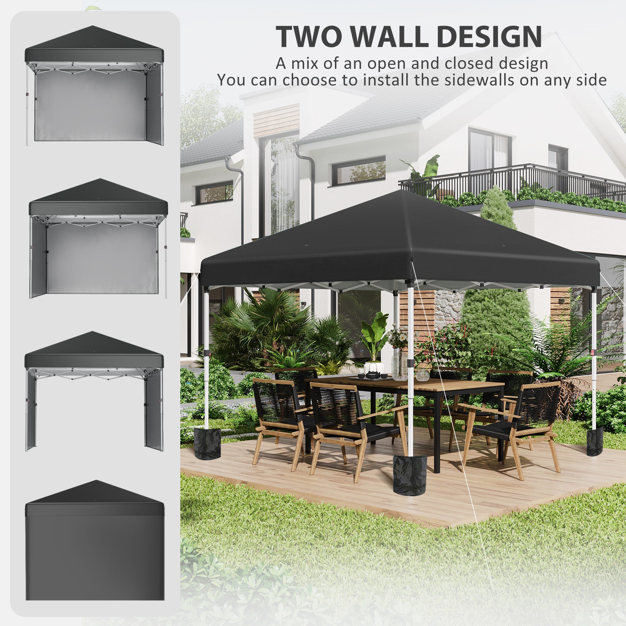 Outsunny 10' x 10' Pop Up Canopy Tent with Removable Sidewalls, Instant Shelter with Portable Roller Bag, 4 Sand Bags, Adjustable Height for Outdoor, Garden, Patio, Black