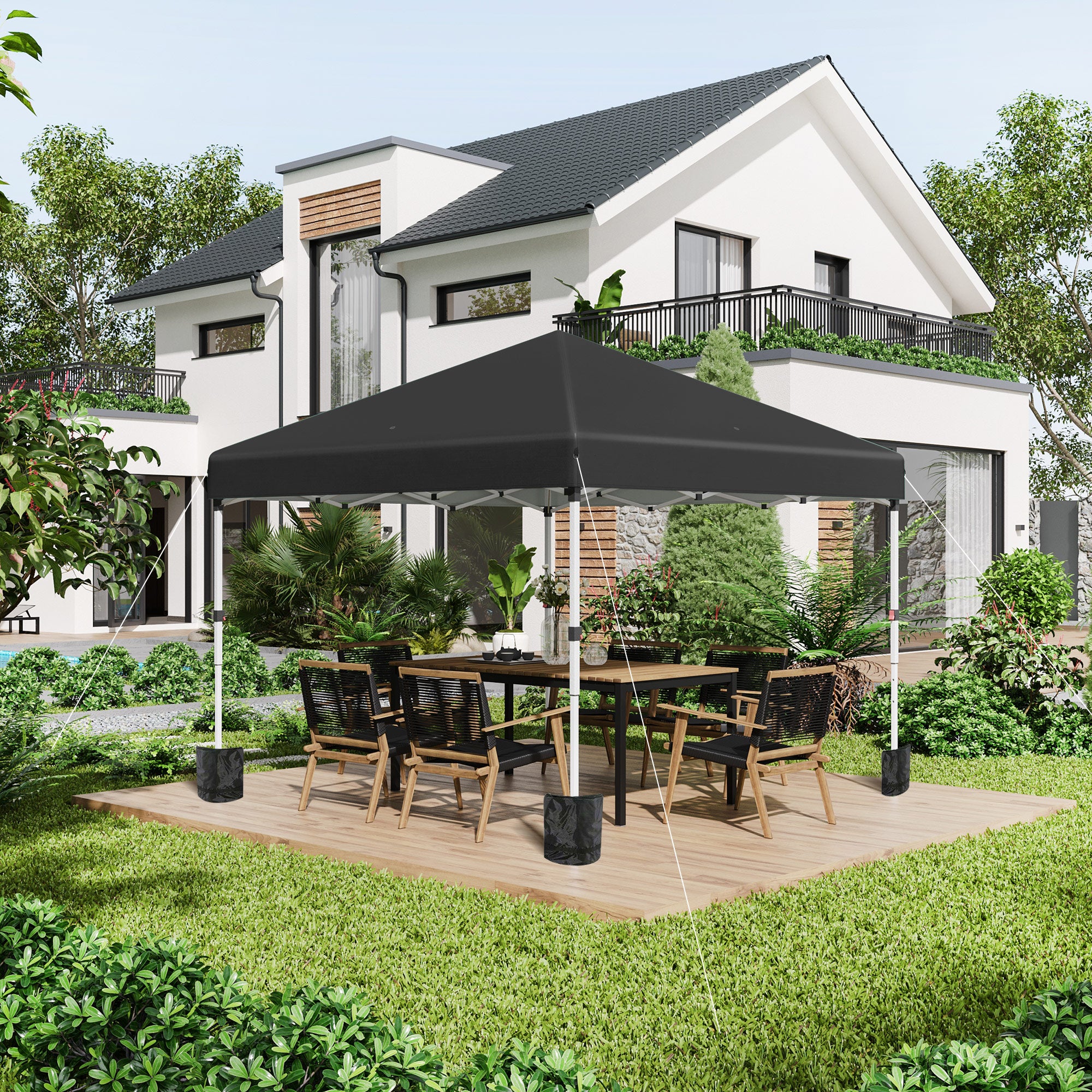 Outsunny 10' x 10' Pop Up Canopy Tent with Removable Sidewalls, Instant Shelter with Portable Roller Bag, 4 Sand Bags, Adjustable Height for Outdoor, Garden, Patio, Black