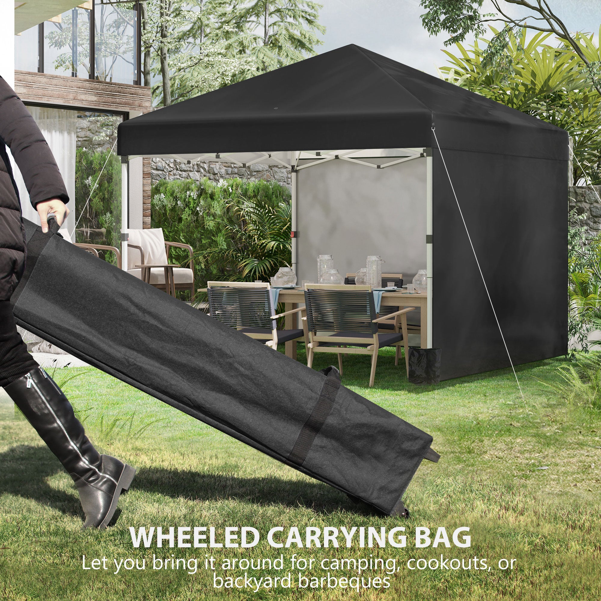 Outsunny 10' x 10' Pop Up Canopy Tent with Removable Sidewalls, Instant Shelter with Portable Roller Bag, 4 Sand Bags, Adjustable Height for Outdoor, Garden, Patio, Black