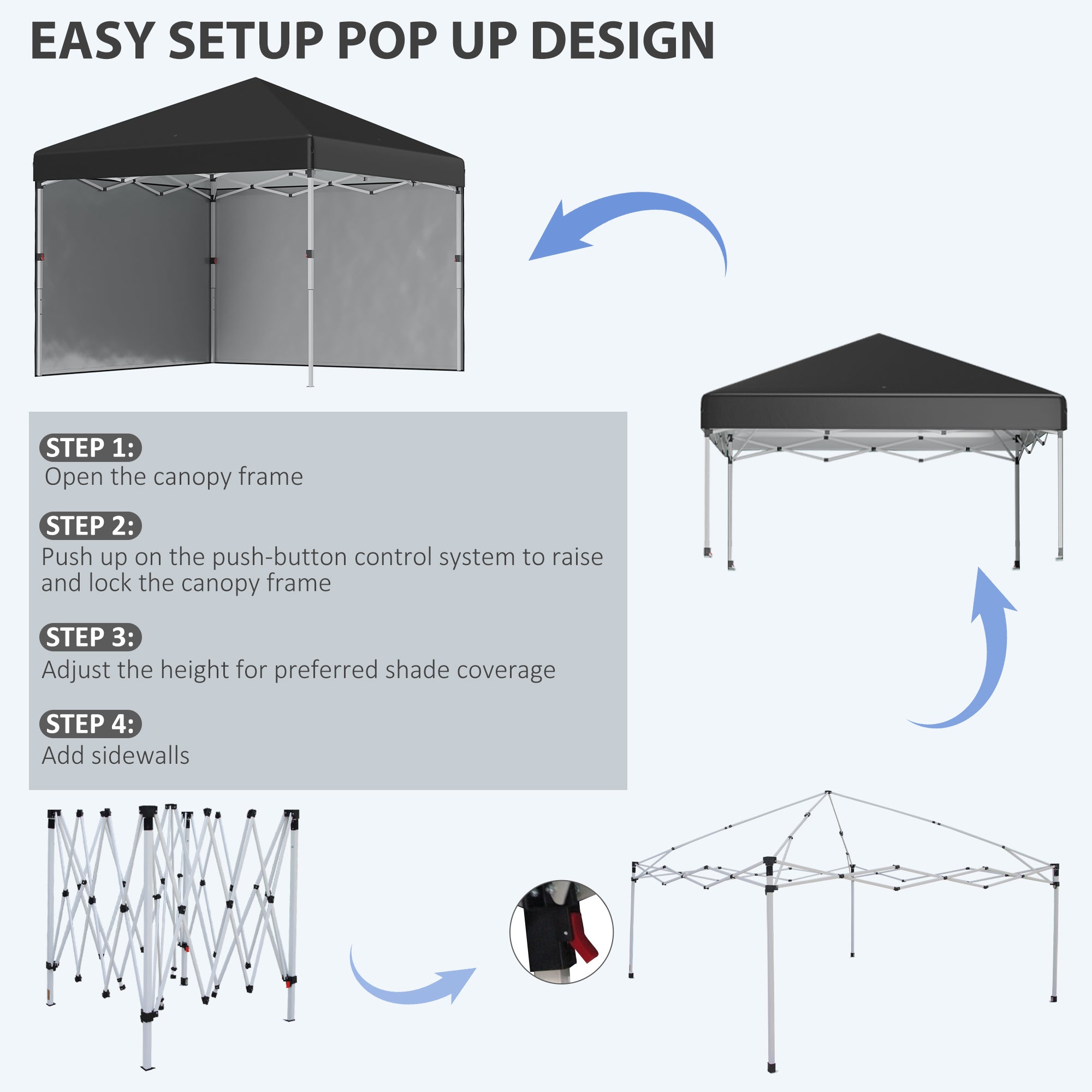Outsunny 10' x 10' Pop Up Canopy Tent with Removable Sidewalls, Instant Shelter with Portable Roller Bag, 4 Sand Bags, Adjustable Height for Outdoor, Garden, Patio, Black