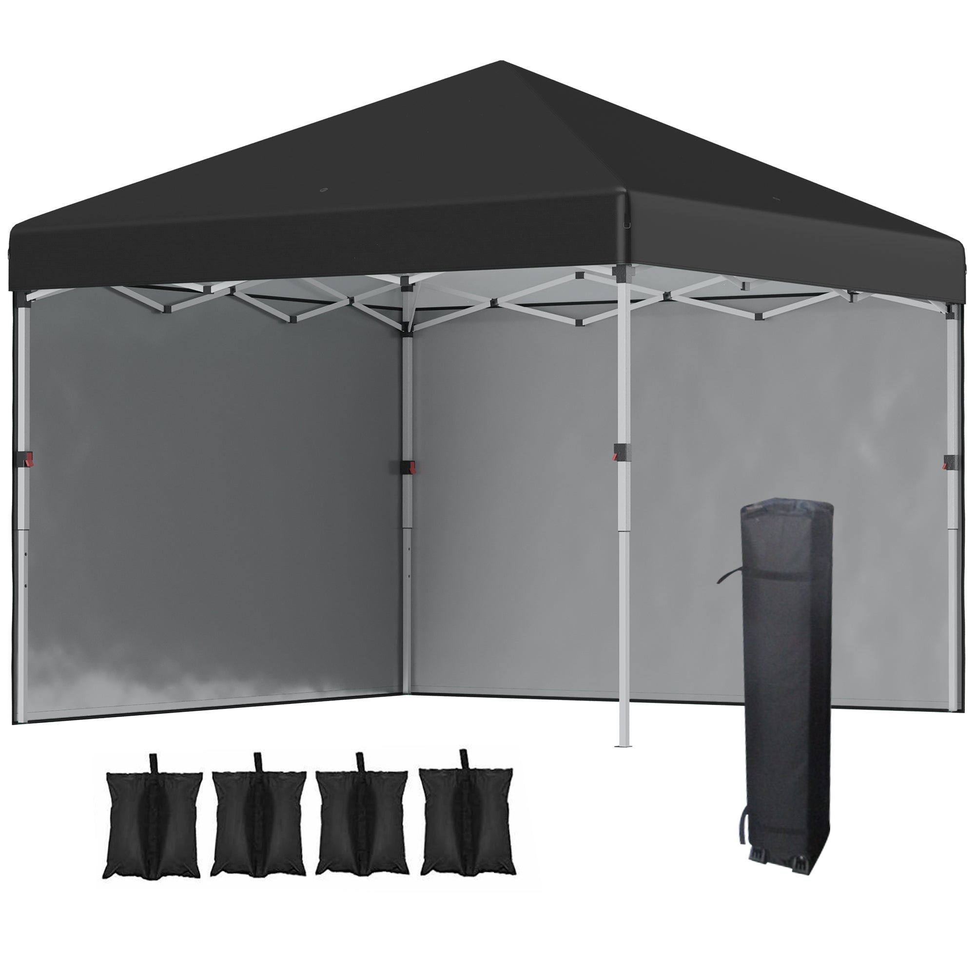Outsunny 10' x 10' Pop Up Canopy Tent with Removable Sidewalls, Instant Shelter with Portable Roller Bag, 4 Sand Bags, Adjustable Height for Outdoor, Garden, Patio, Black