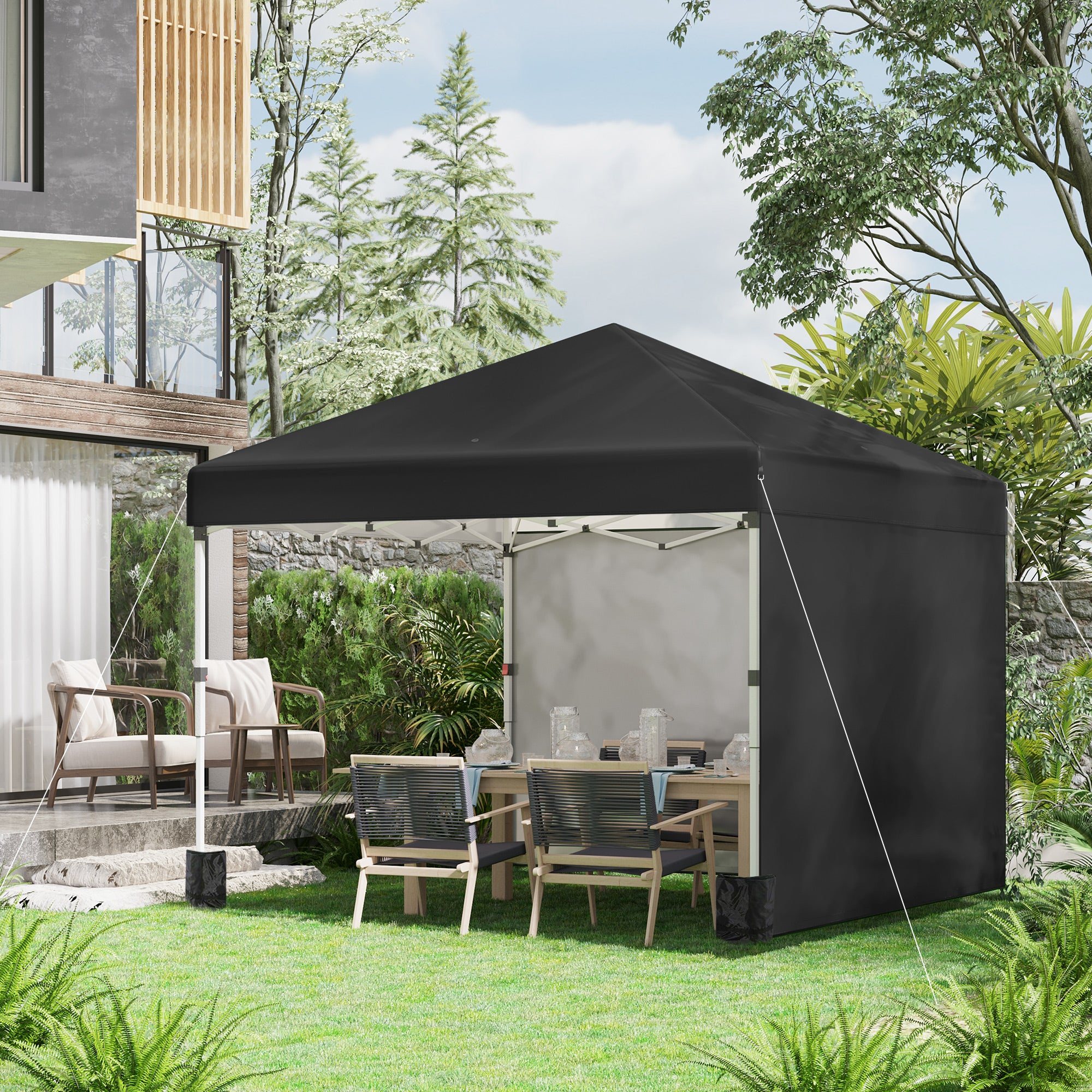 Outsunny 10' x 10' Pop Up Canopy Tent with Removable Sidewalls, Instant Shelter with Portable Roller Bag, 4 Sand Bags, Adjustable Height for Outdoor, Garden, Patio, Black
