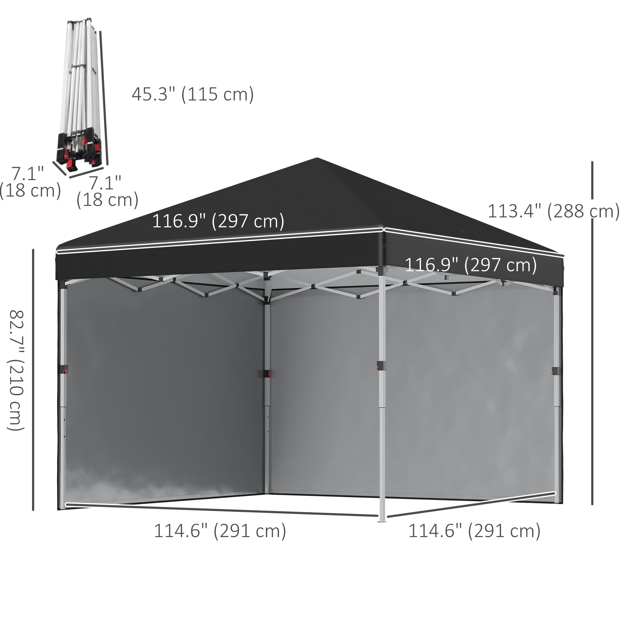Outsunny 10' x 10' Pop Up Canopy Tent with Removable Sidewalls, Instant Shelter with Portable Roller Bag, 4 Sand Bags, Adjustable Height for Outdoor, Garden, Patio, Black