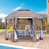 Outsunny 12' x 12' Round Outdoor Gazebo, Patio Double Soft Top Gazebo Canopy Shelter with Zipper Netting Sidewalls and Removable Curtains for Garden, Patio, Backyard, Brown