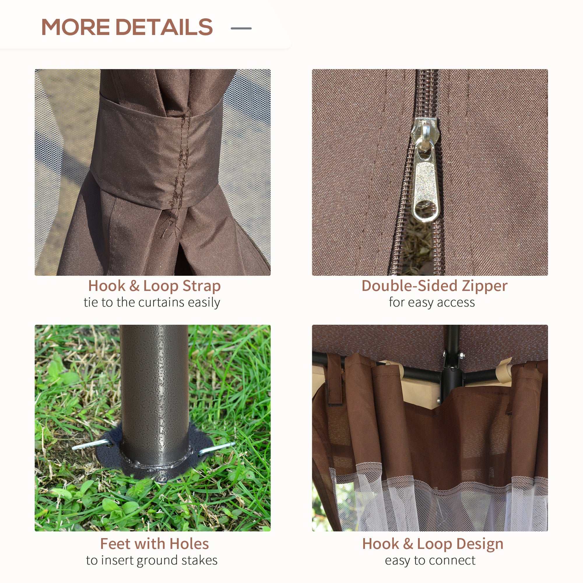 Outsunny 12' x 12' Round Outdoor Gazebo, Patio Double Soft Top Gazebo Canopy Shelter with Zipper Netting Sidewalls and Removable Curtains for Garden, Patio, Backyard, Brown