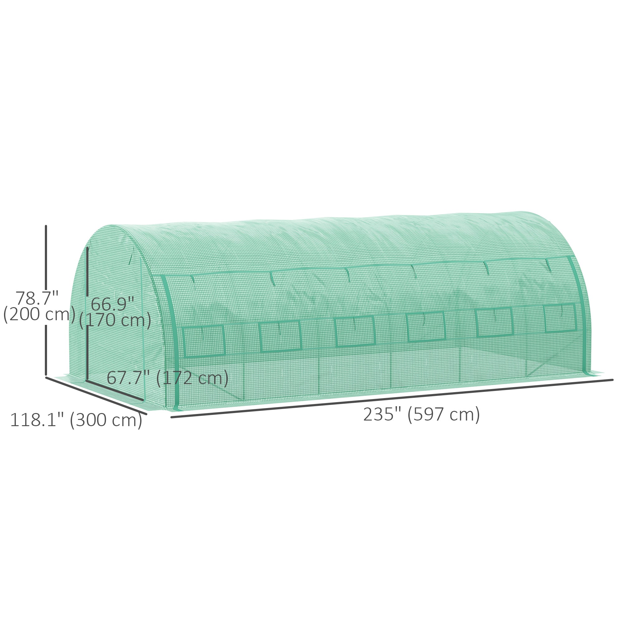 Outsunny Large Walk-in Greenhouse, 20'x10'x6' Tunnel Greenhouse with Zippered Door and 12 Roll-up Windows, Outdoor Green House for Garden Plant, Green