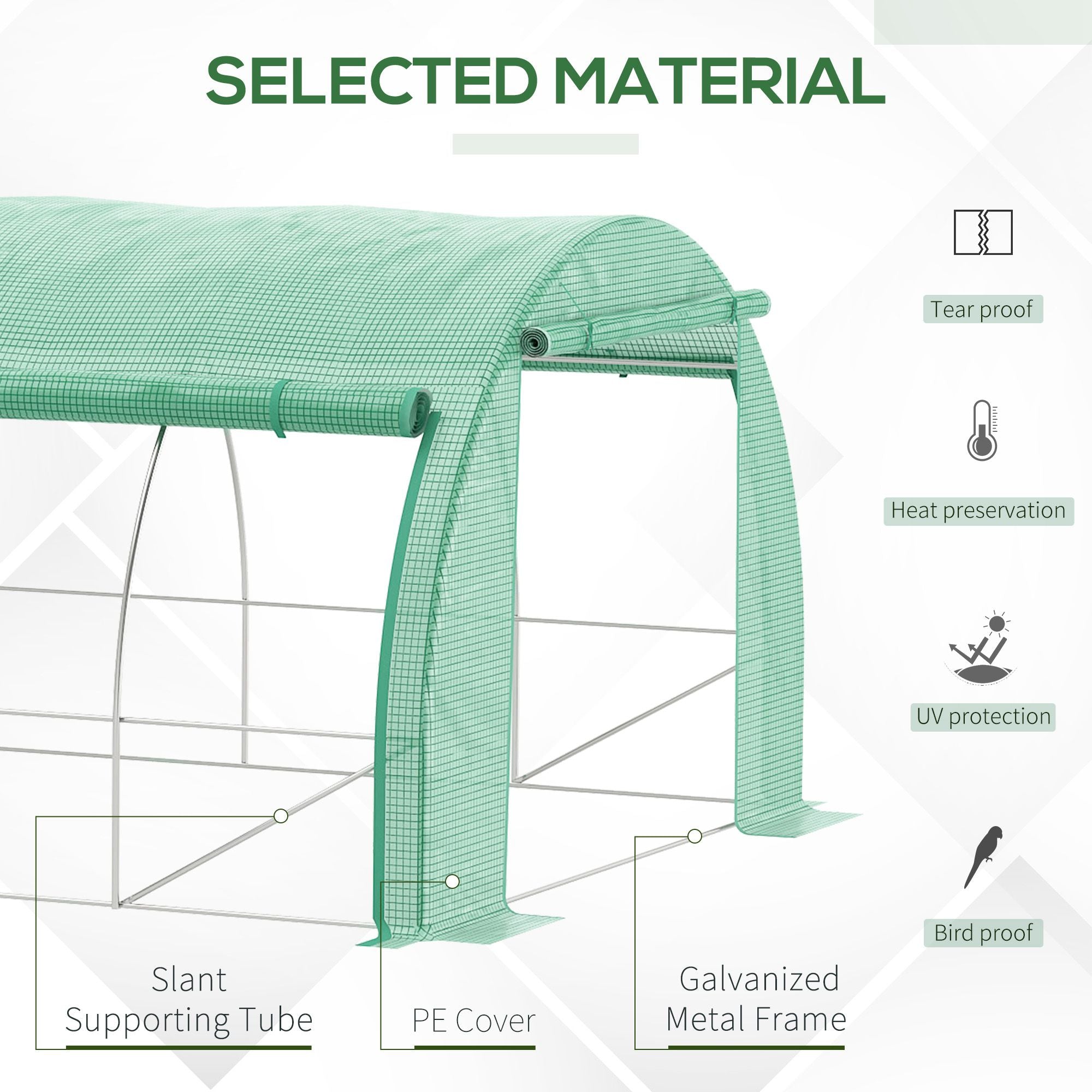 Outsunny Large Walk-in Greenhouse, 20'x10'x6' Tunnel Greenhouse with Zippered Door and 12 Roll-up Windows, Outdoor Green House for Garden Plant, Green