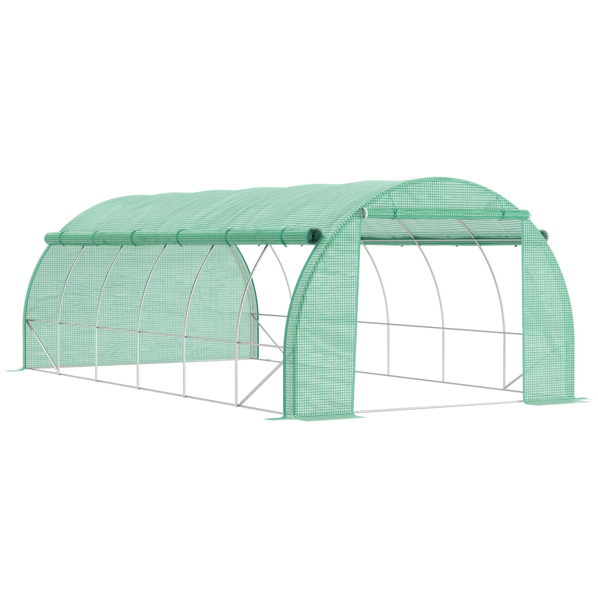 Outsunny Large Walk-in Greenhouse, 20'x10'x6' Tunnel Greenhouse with Zippered Door and 12 Roll-up Windows, Outdoor Green House for Garden Plant, Green
