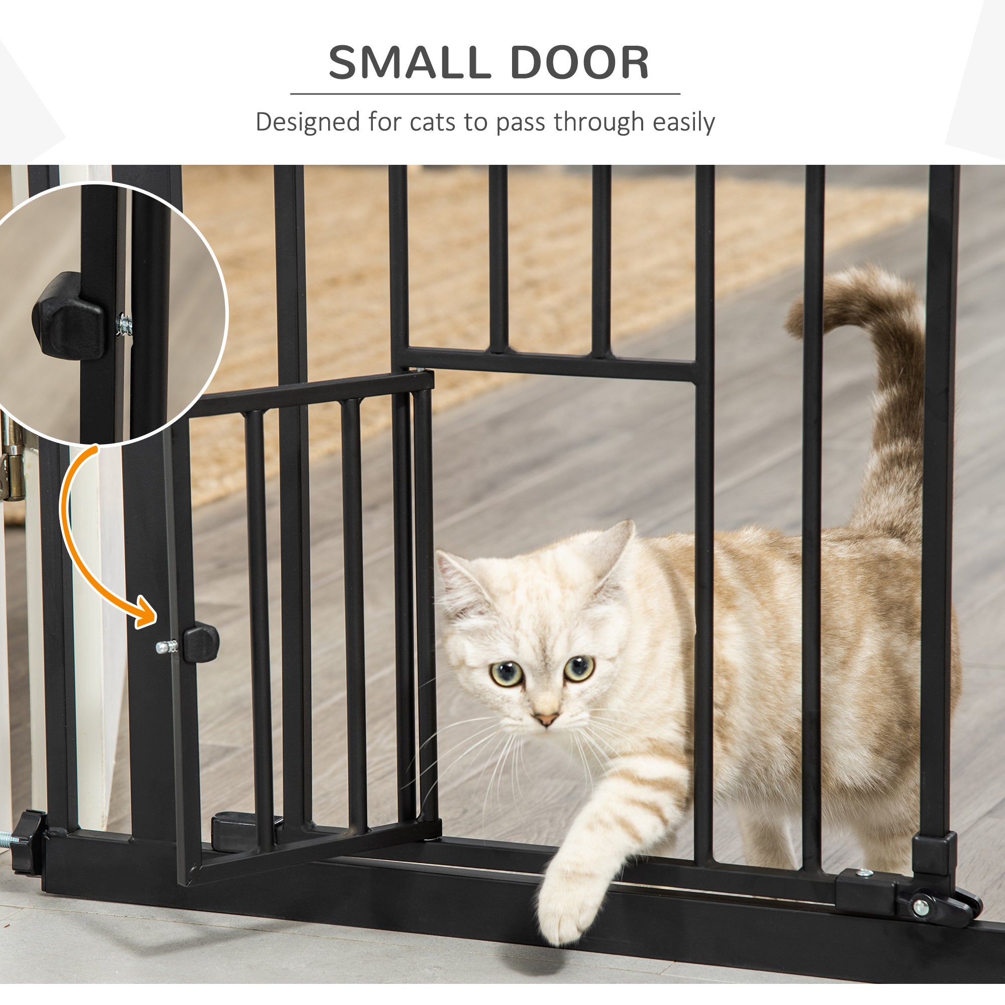 PawHut 41"H Dog Gate with Cat Door, Pet Gate with Small Door, Easy Open Indoor Dog Gates for Doorways, House, Stair, 29"-32" Long, Black