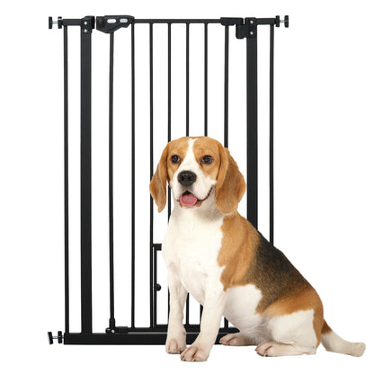 PawHut 41"H Dog Gate with Cat Door, Pet Gate with Small Door, Easy Open Indoor Dog Gates for Doorways, House, Stair, 29"-32" Long, Black