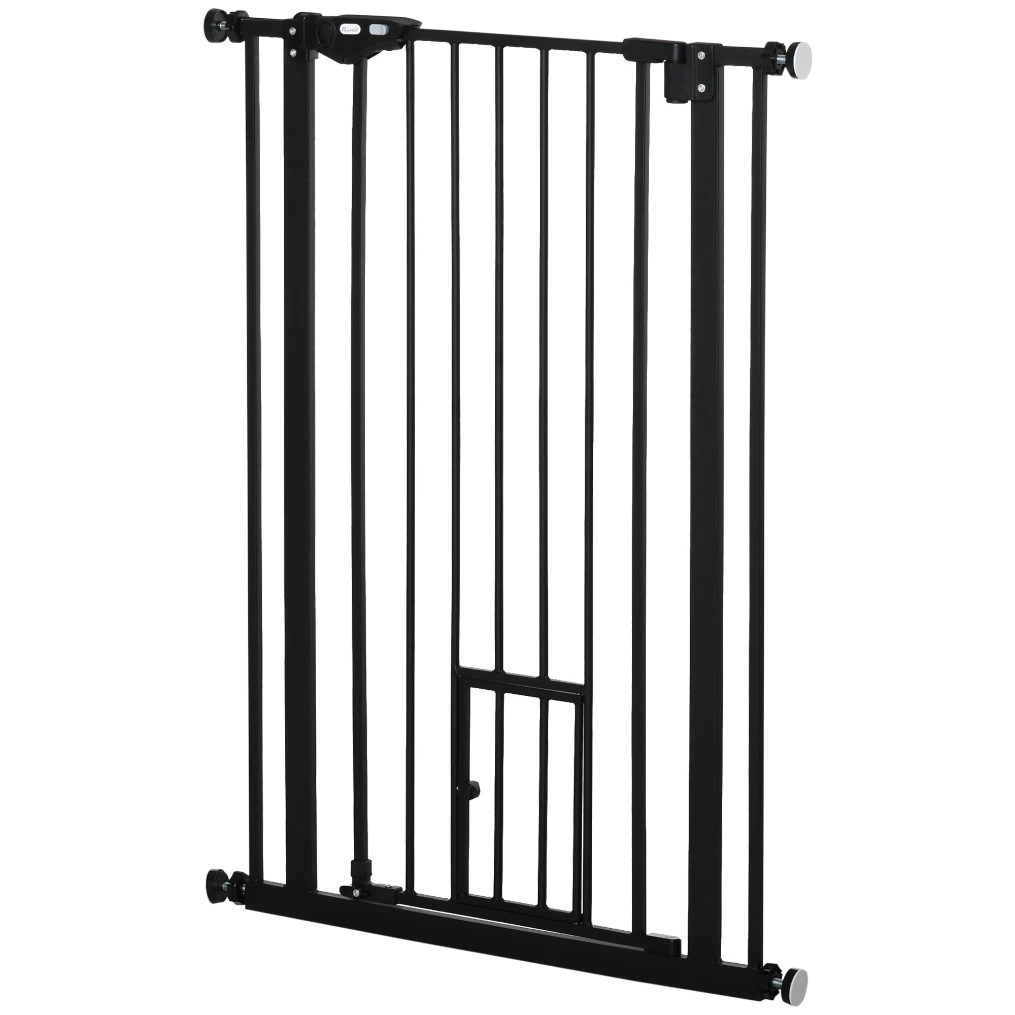 PawHut 41"H Dog Gate with Cat Door, Pet Gate with Small Door, Easy Open Indoor Dog Gates for Doorways, House, Stair, 29"-32" Long, Black