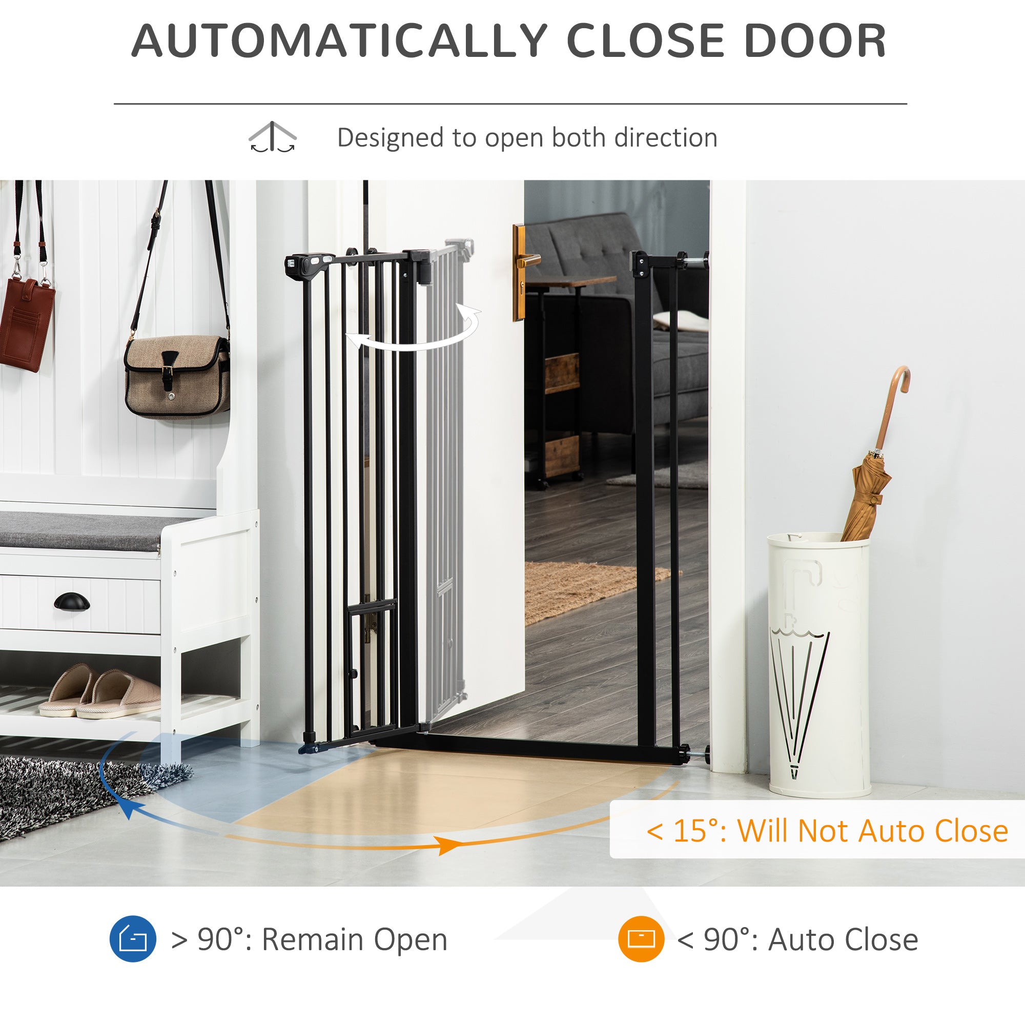 PawHut 41"H Dog Gate with Cat Door, Pet Gate with Small Door, Easy Open Indoor Dog Gates for Doorways, House, Stair, 29"-32" Long, Black