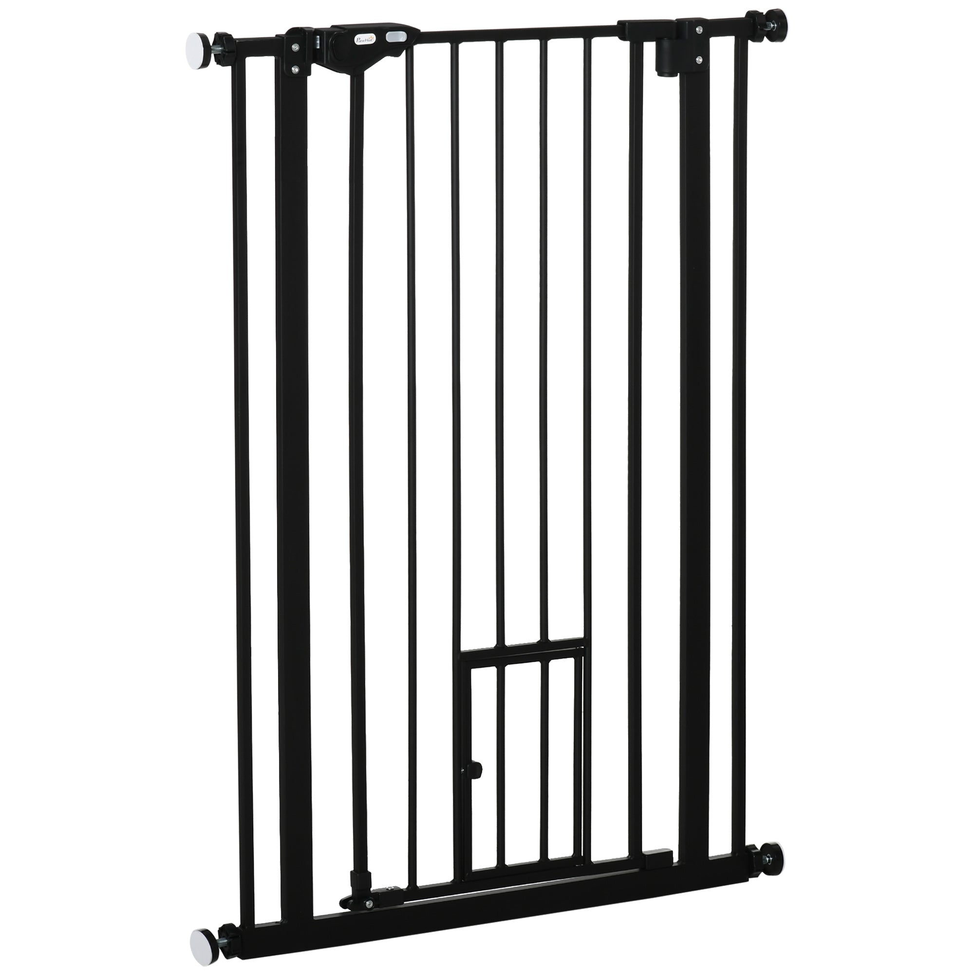 PawHut 41"H Dog Gate with Cat Door, Pet Gate with Small Door, Easy Open Indoor Dog Gates for Doorways, House, Stair, 29"-32" Long, Black