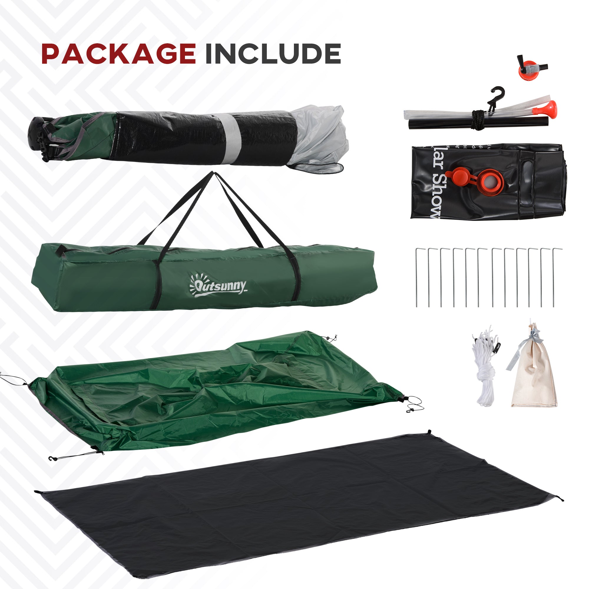 Outsunny Pop Up Shower Tent for Camping with 2 Rooms, Outdoor Portable Changing Tent Privacy Enclosure with Shower Bag, Hook, Floor and Carrying Bag, Green