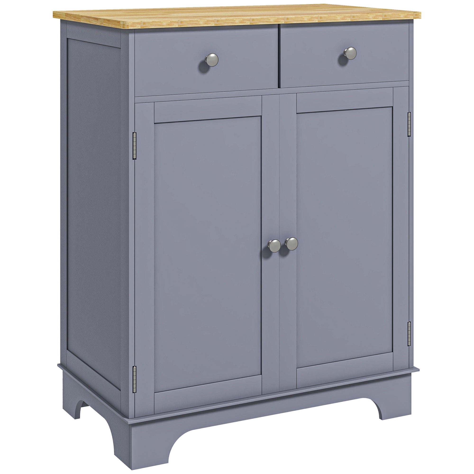 HOMCOM Sideboard Buffet Cabinet with Storage, 27" Kitchen Cabinet with Adjustable Shelf, 2 Drawers and 2 Doors, Coffee Bar Cabinet with Rubberwood Tabletop, Grey
