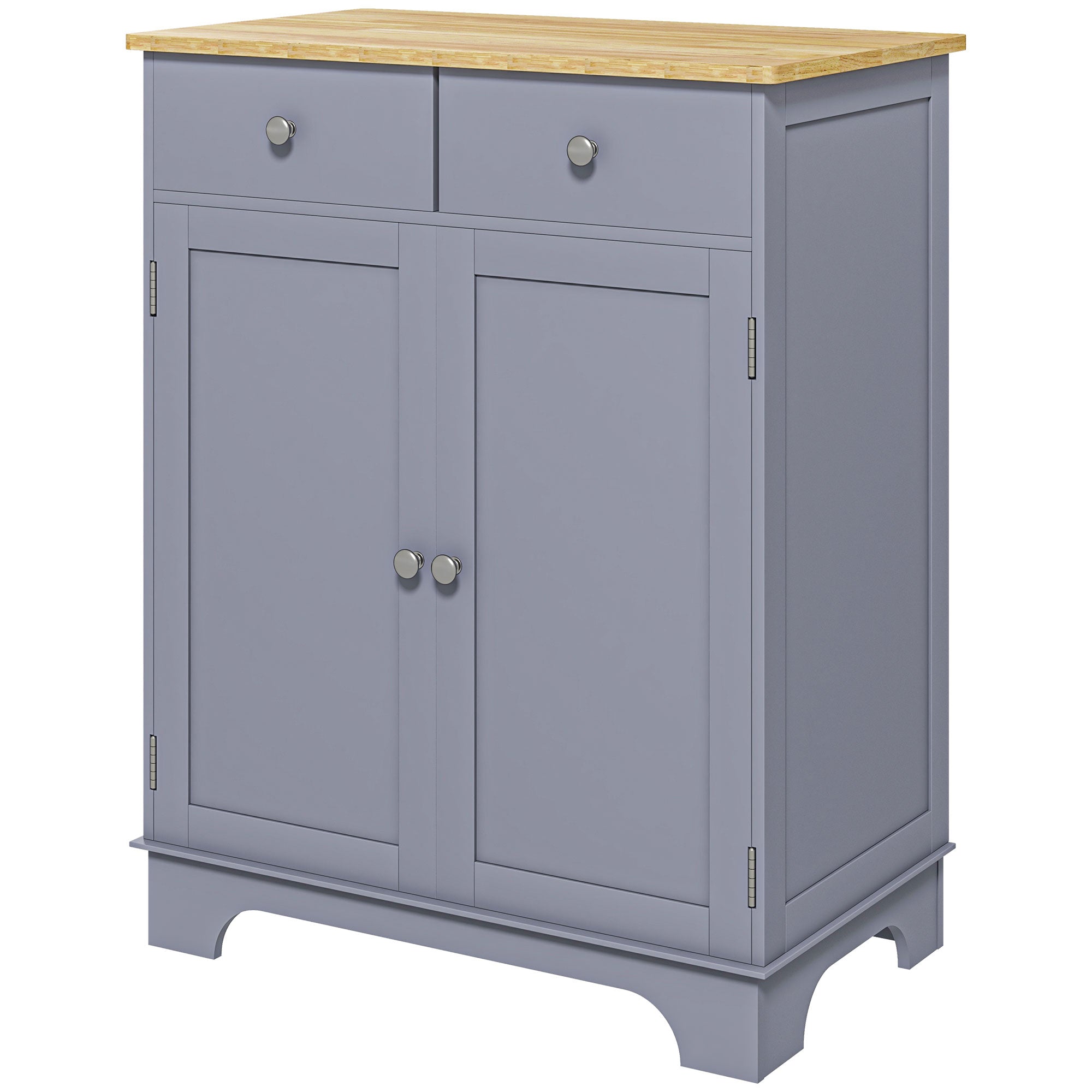 HOMCOM Sideboard Buffet Cabinet with Storage, 27" Kitchen Cabinet with Adjustable Shelf, 2 Drawers and 2 Doors, Coffee Bar Cabinet with Rubberwood Tabletop, Grey