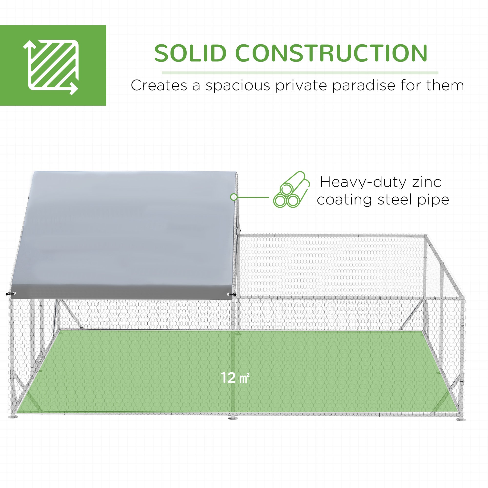 PawHut Walk In Chicken Run Chicken Coop Metal Large Hen House Outdoor for 10-12 Chickens with Cover, 4 x 3 x 2m, Silver