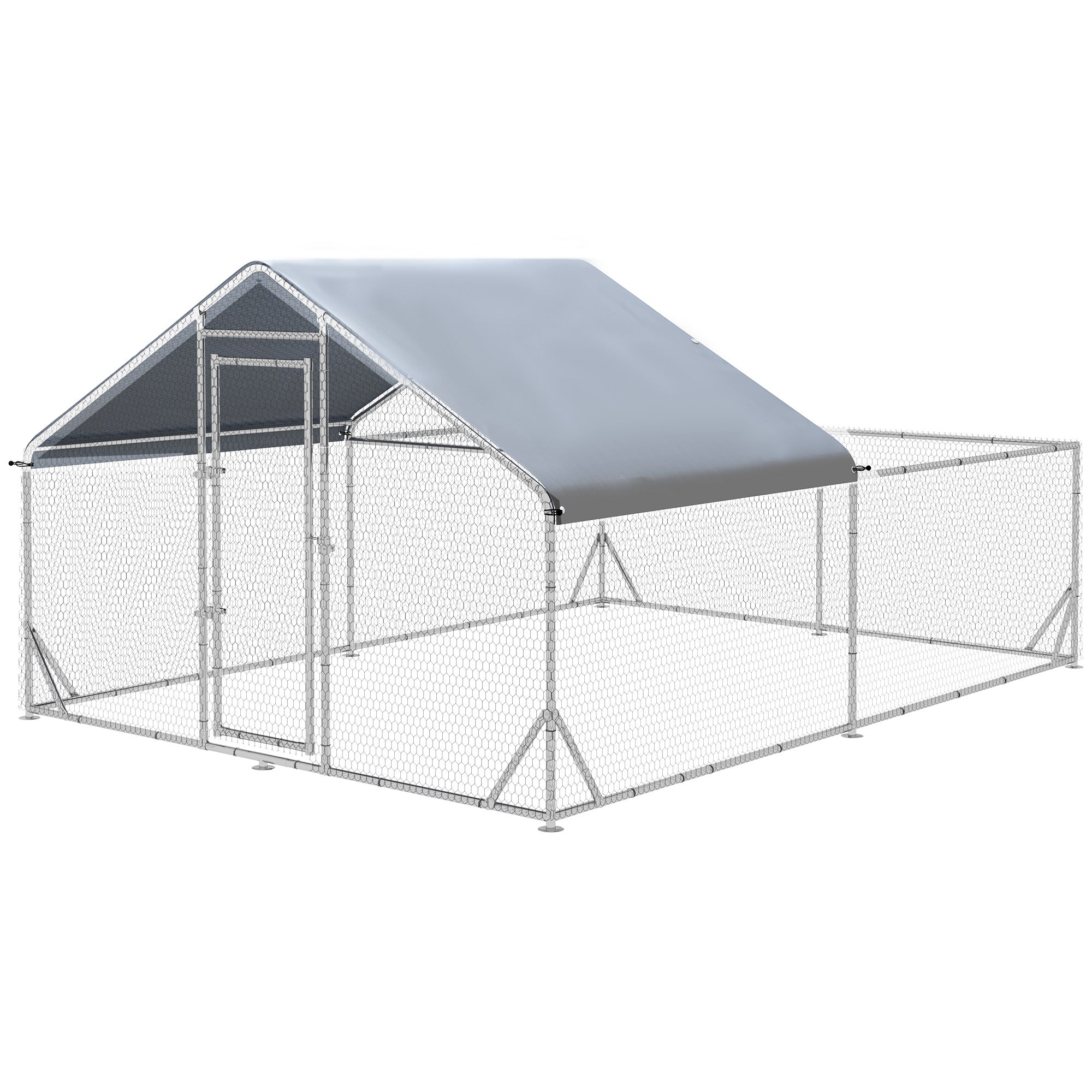 PawHut Walk In Chicken Run Chicken Coop Metal Large Hen House Outdoor for 10-12 Chickens with Cover, 4 x 3 x 2m, Silver