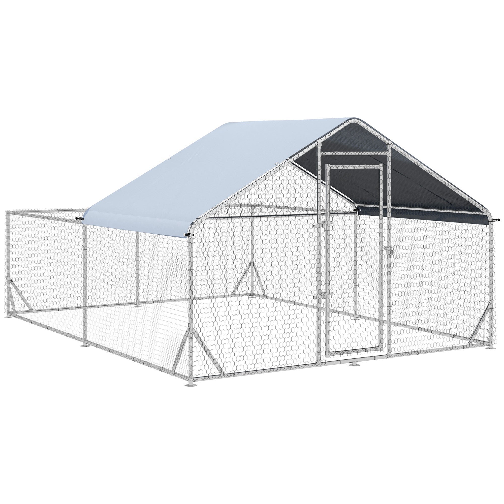 PawHut Walk In Chicken Run Chicken Coop Metal Large Hen House Outdoor for 10-12 Chickens with Cover, 4 x 3 x 2m, Silver