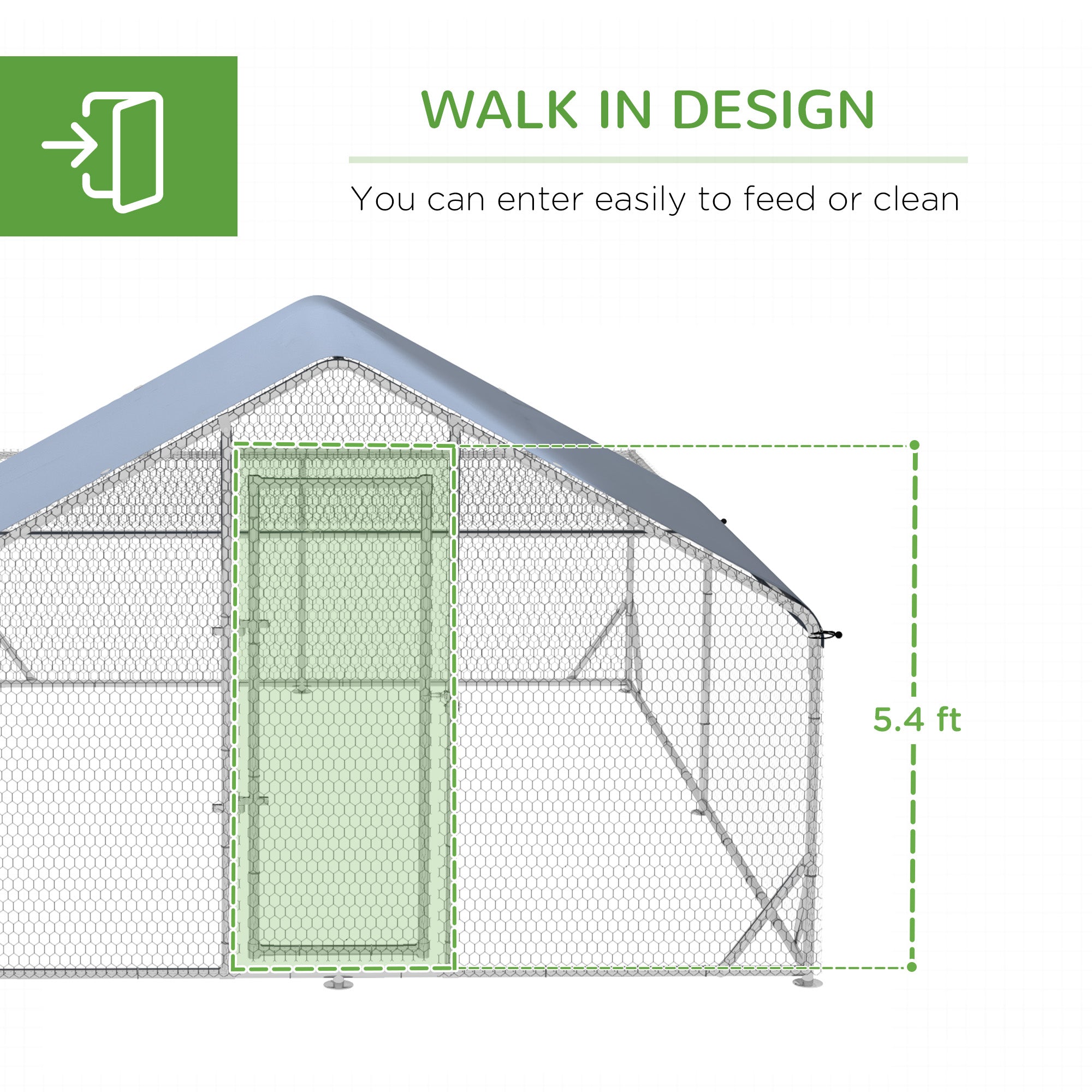 PawHut Walk In Chicken Run Chicken Coop Metal Large Hen House Outdoor for 10-12 Chickens with Cover, 4 x 3 x 2m, Silver
