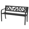 Outsunny 50" Outdoor Bench, Metal Frame Patio Loveseat with Floral Pattern Backrest, Cured Armrest, for Conservatory, Garden, Poolside, Deck, Black