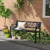 Outsunny 50" Outdoor Bench, Metal Frame Patio Loveseat with Floral Pattern Backrest, Cured Armrest, for Conservatory, Garden, Poolside, Deck, Black