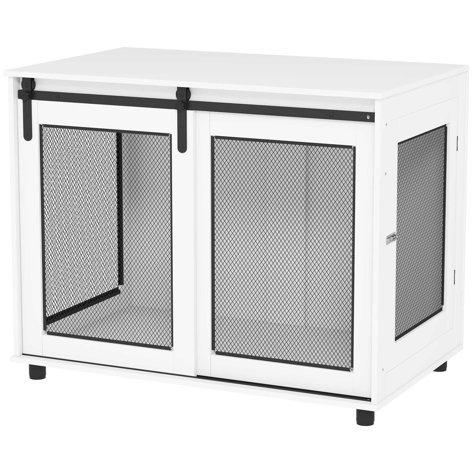 PawHut Dog Crate Furniture, 39" Dog Kennel End Table with Sliding Barn Door, Furniture Style Dog Cage for Large Dogs, White