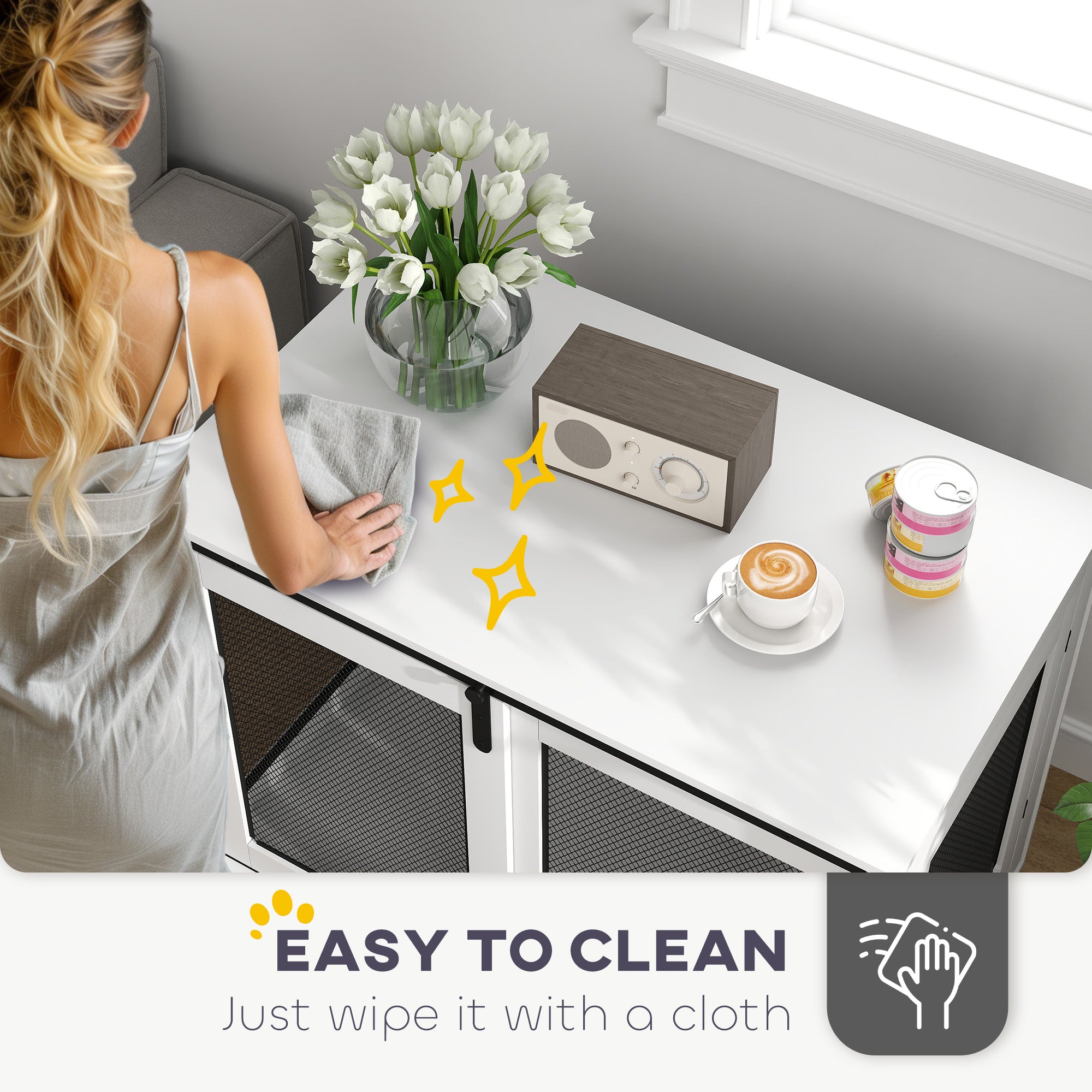 PawHut Dog Crate Furniture, 39" Dog Kennel End Table with Sliding Barn Door, Furniture Style Dog Cage for Large Dogs, White