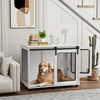 PawHut Dog Crate Furniture, 39" Dog Kennel End Table with Sliding Barn Door, Furniture Style Dog Cage for Large Dogs, White
