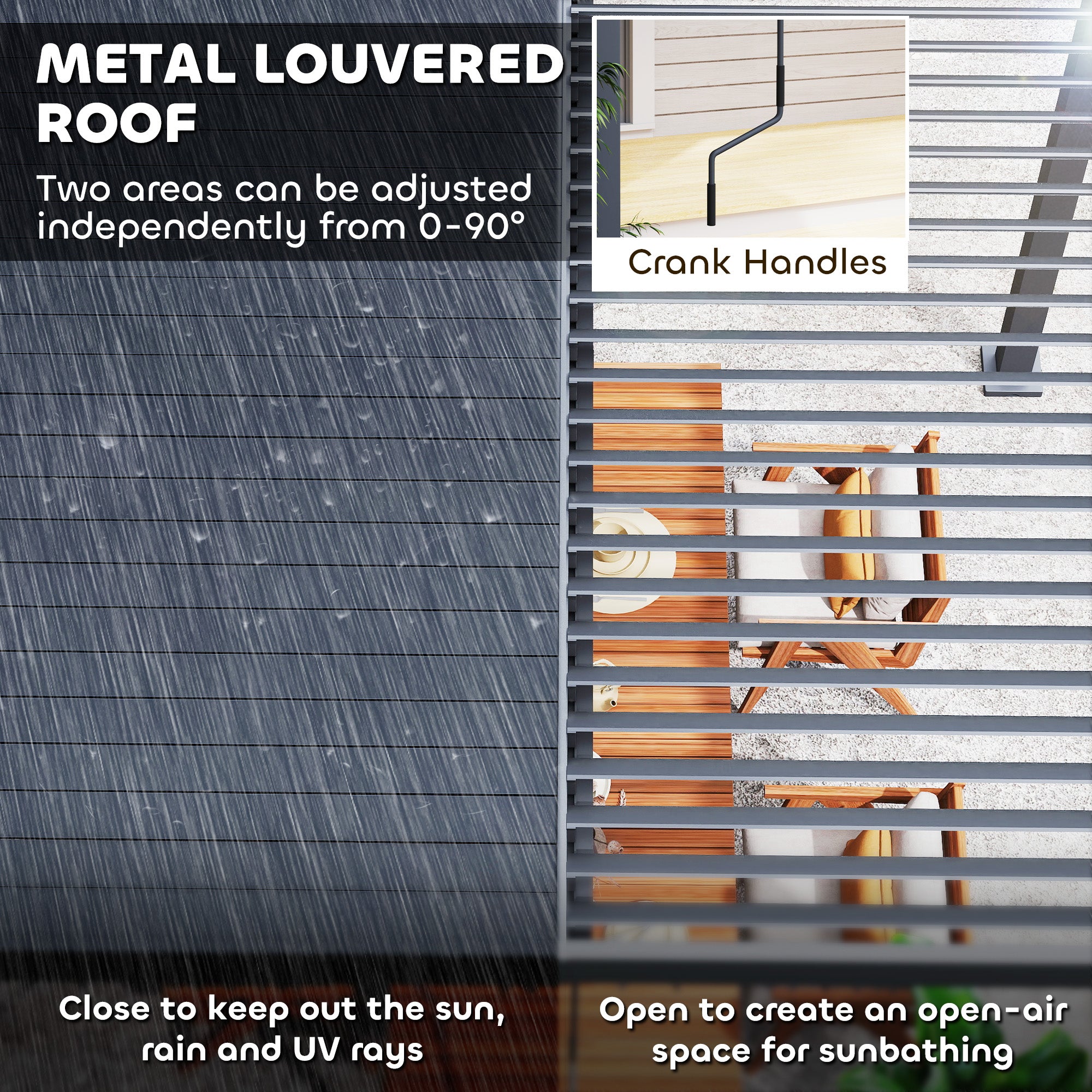 Outsunny 10' x 12' Louvered Pergola with Adjustable Metal Roof and Aluminum Frame, Outdoor Pergola Hardtop Gazebo with Drainage System, Water and UV Proof for Deck Backyard Patio