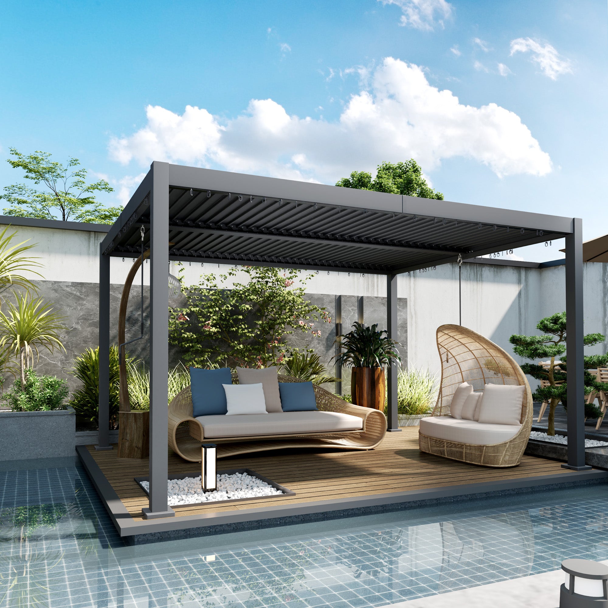 Outsunny 10' x 12' Louvered Pergola with Adjustable Metal Roof and Aluminum Frame, Outdoor Pergola Hardtop Gazebo with Drainage System, Water and UV Proof for Deck Backyard Patio