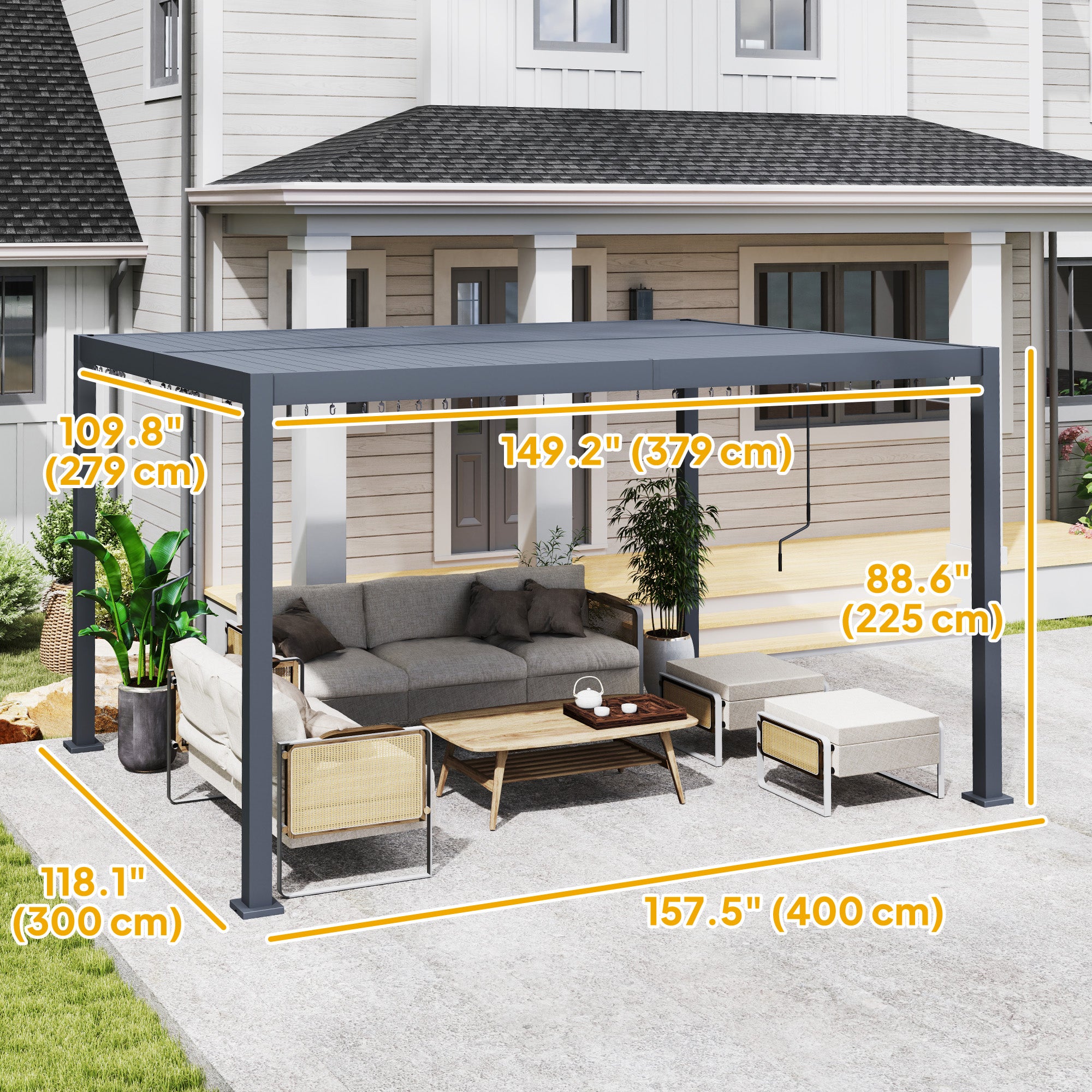 Outsunny 10' x 12' Louvered Pergola with Adjustable Metal Roof and Aluminum Frame, Outdoor Pergola Hardtop Gazebo with Drainage System, Water and UV Proof for Deck Backyard Patio
