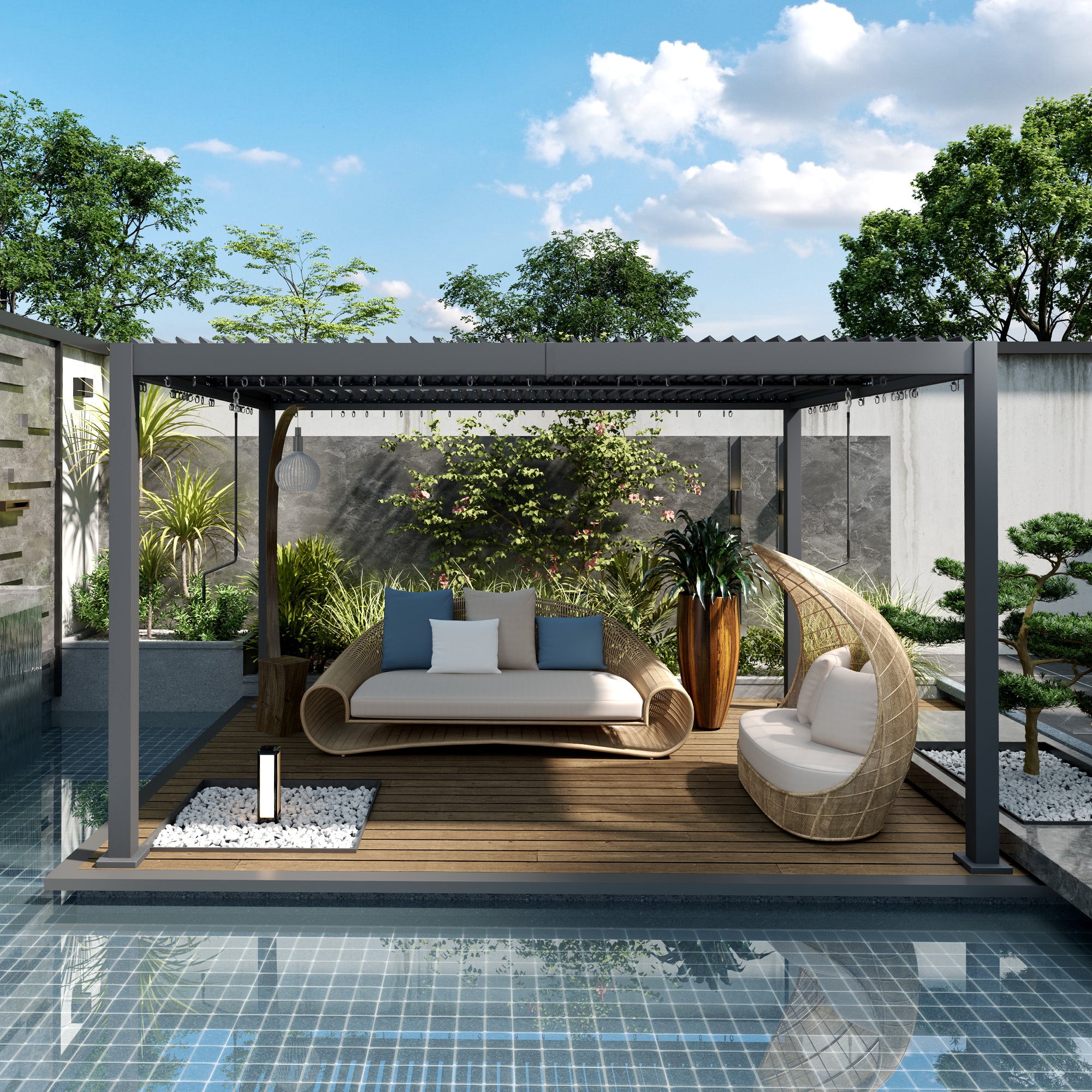 Outsunny 10' x 12' Louvered Pergola with Adjustable Metal Roof and Aluminum Frame, Outdoor Pergola Hardtop Gazebo with Drainage System, Water and UV Proof for Deck Backyard Patio