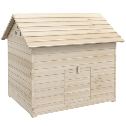 PawHut Wooden Duck House Poultry Coop for 2-4 Ducks with Openable Roof Raised Feet Air Holes Natural