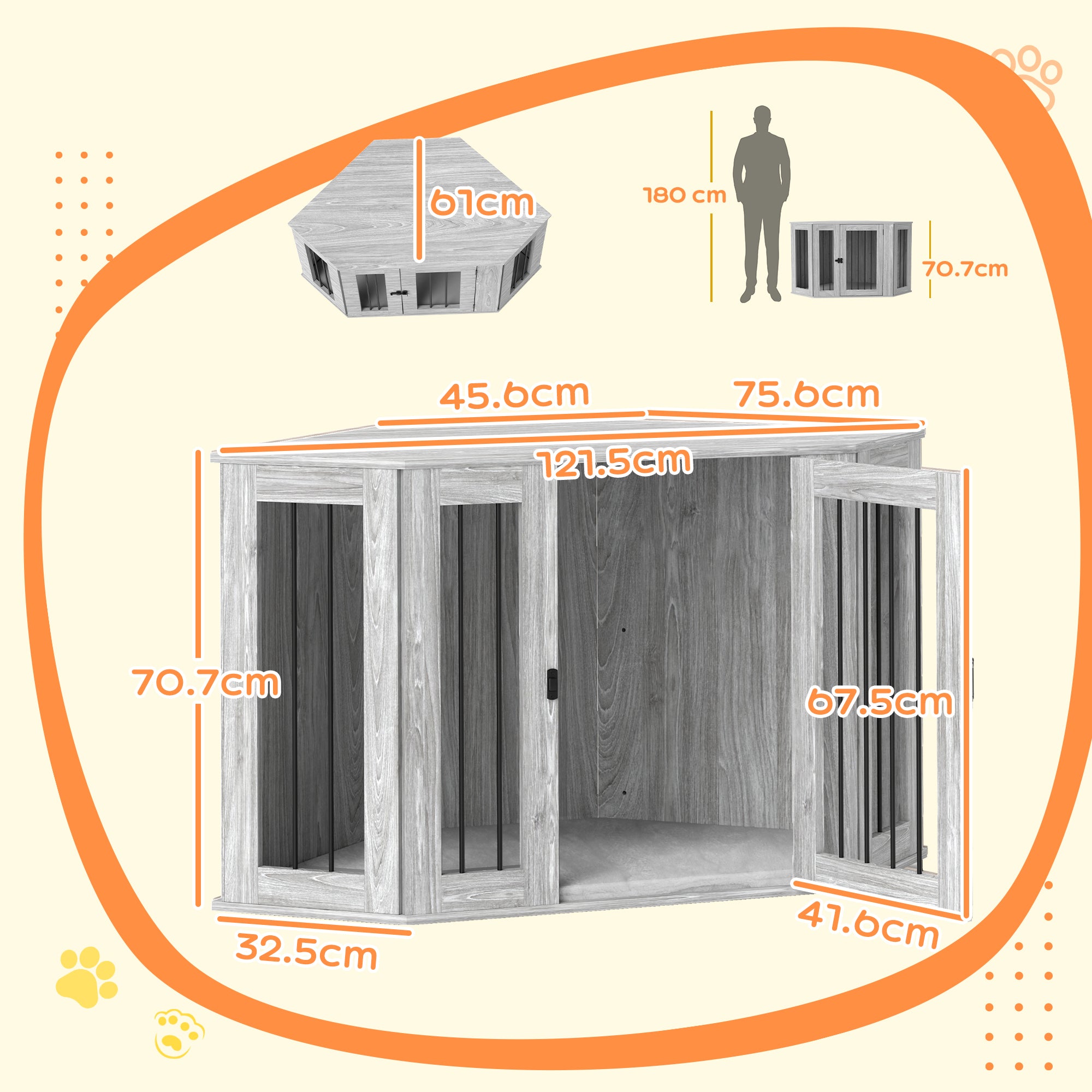 PawHut 2 in 1 Dog Crate Furniture, Side Table Dog Kennel with Cushion, Large Door, for Large Dogs - Grey