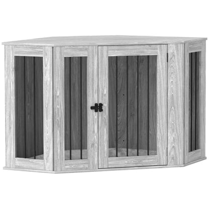 PawHut 2 in 1 Dog Crate Furniture, Side Table Dog Kennel with Cushion, Large Door, for Large Dogs - Grey